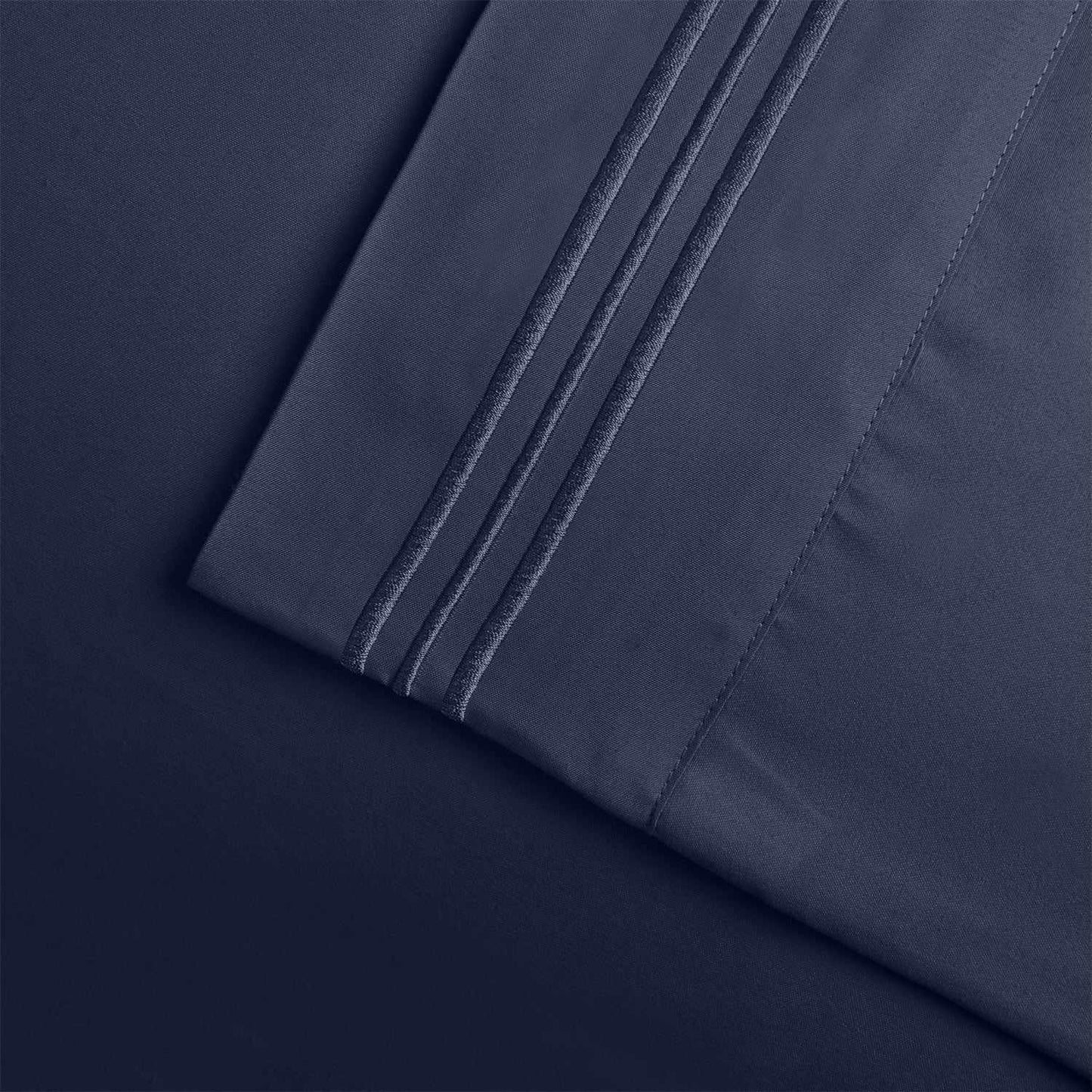Superior 3000 Series Wrinkle Resistant 3 Line Embroidery Microfiber Deep Pocket Sheet Set - Navy Blue
