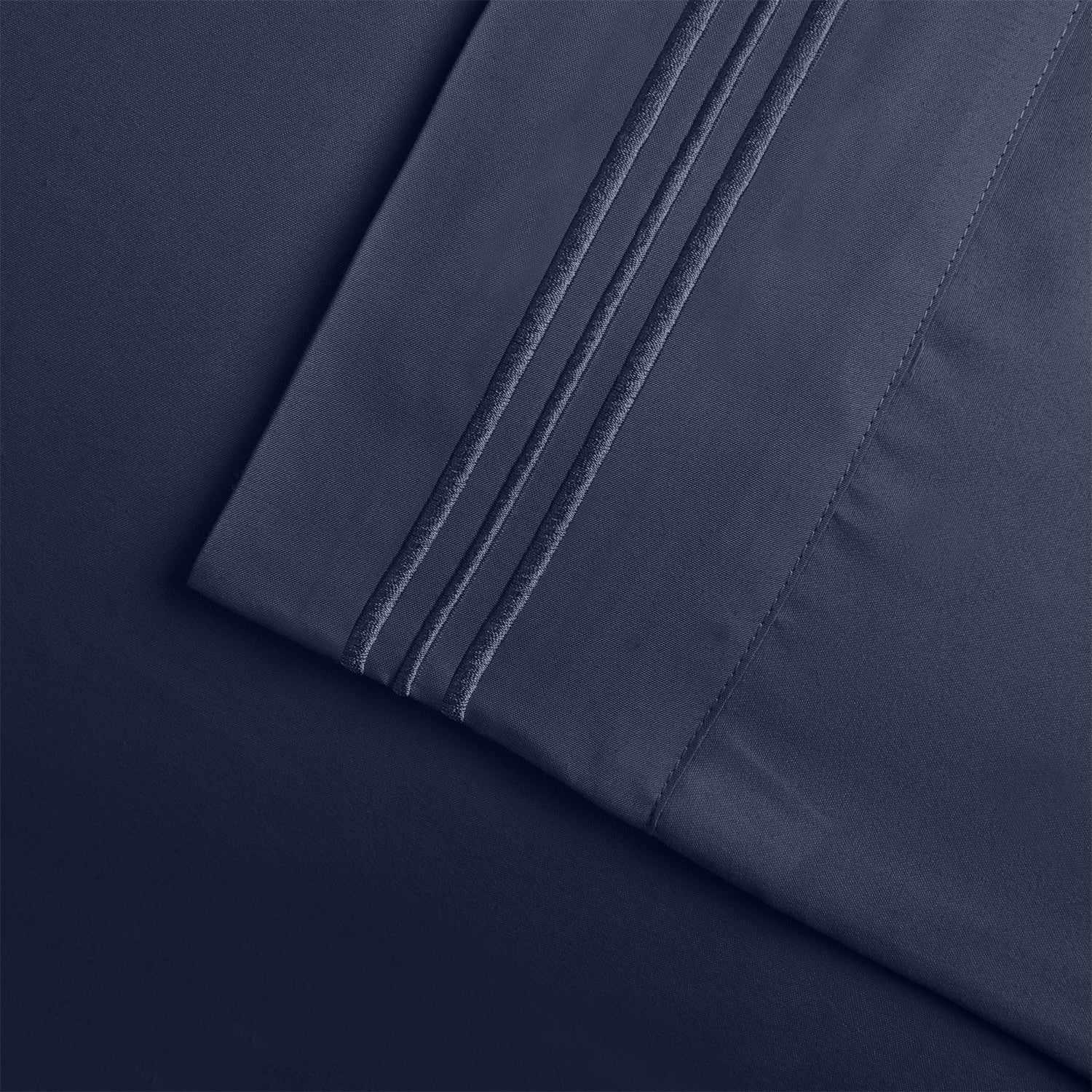 Superior 3000 Series Wrinkle Resistant 3 Line Embroidery Microfiber Deep Pocket Sheet Set - Navy Blue