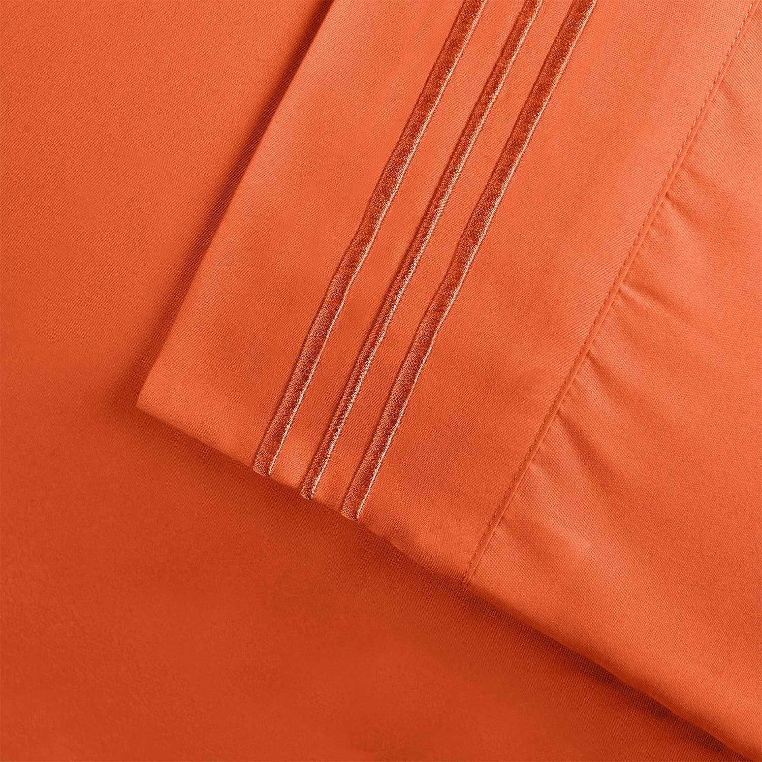 Superior 3000 Series Wrinkle Resistant 3 Line Embroidery Microfiber Deep Pocket Sheet Set - Pumpkin