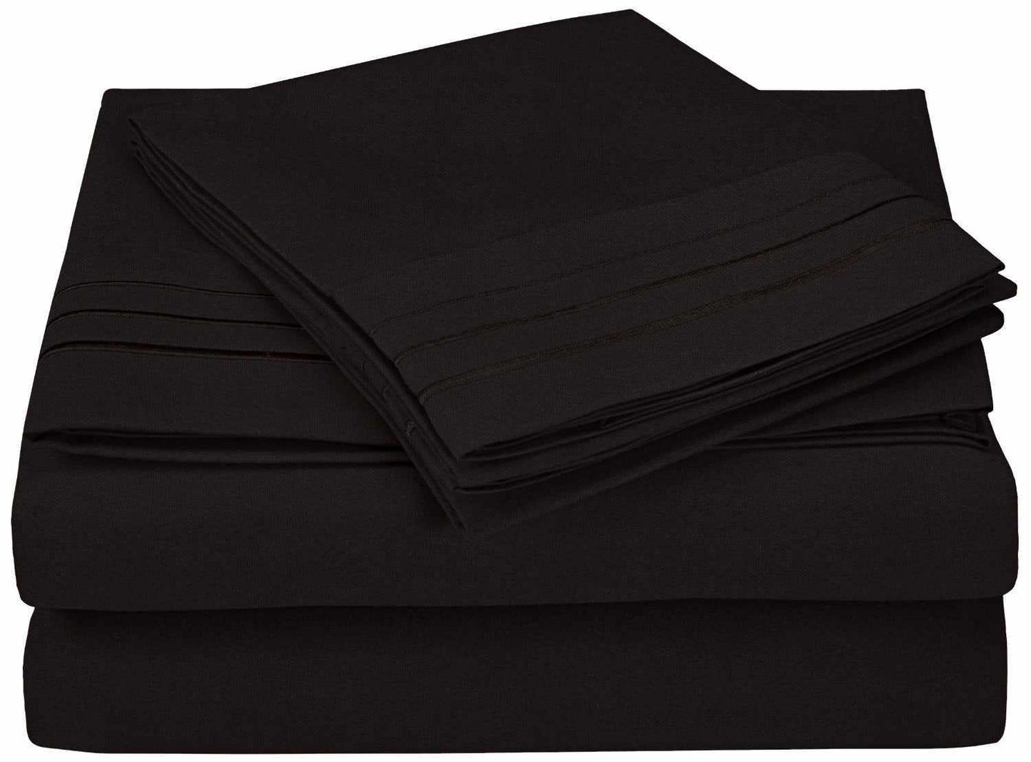 Superior 3000 Series Wrinkle Resistant 3 Line Embroidery Microfiber Deep Pocket Sheet Set - Black