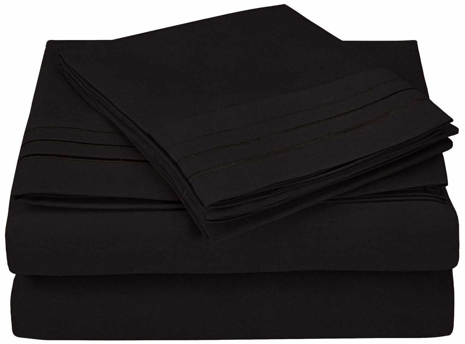 Superior 3000 Series Wrinkle Resistant 3 Line Embroidery Microfiber Deep Pocket Sheet Set - Black
