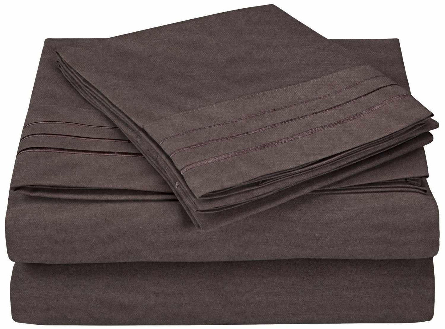 Superior 3000 Series Wrinkle Resistant 3 Line Embroidery Microfiber Deep Pocket Sheet Set - Charcoal