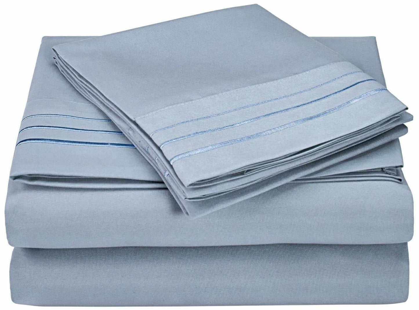 Superior 3000 Series Wrinkle Resistant 3 Line Embroidery Microfiber Deep Pocket Sheet Set - Light Blue
