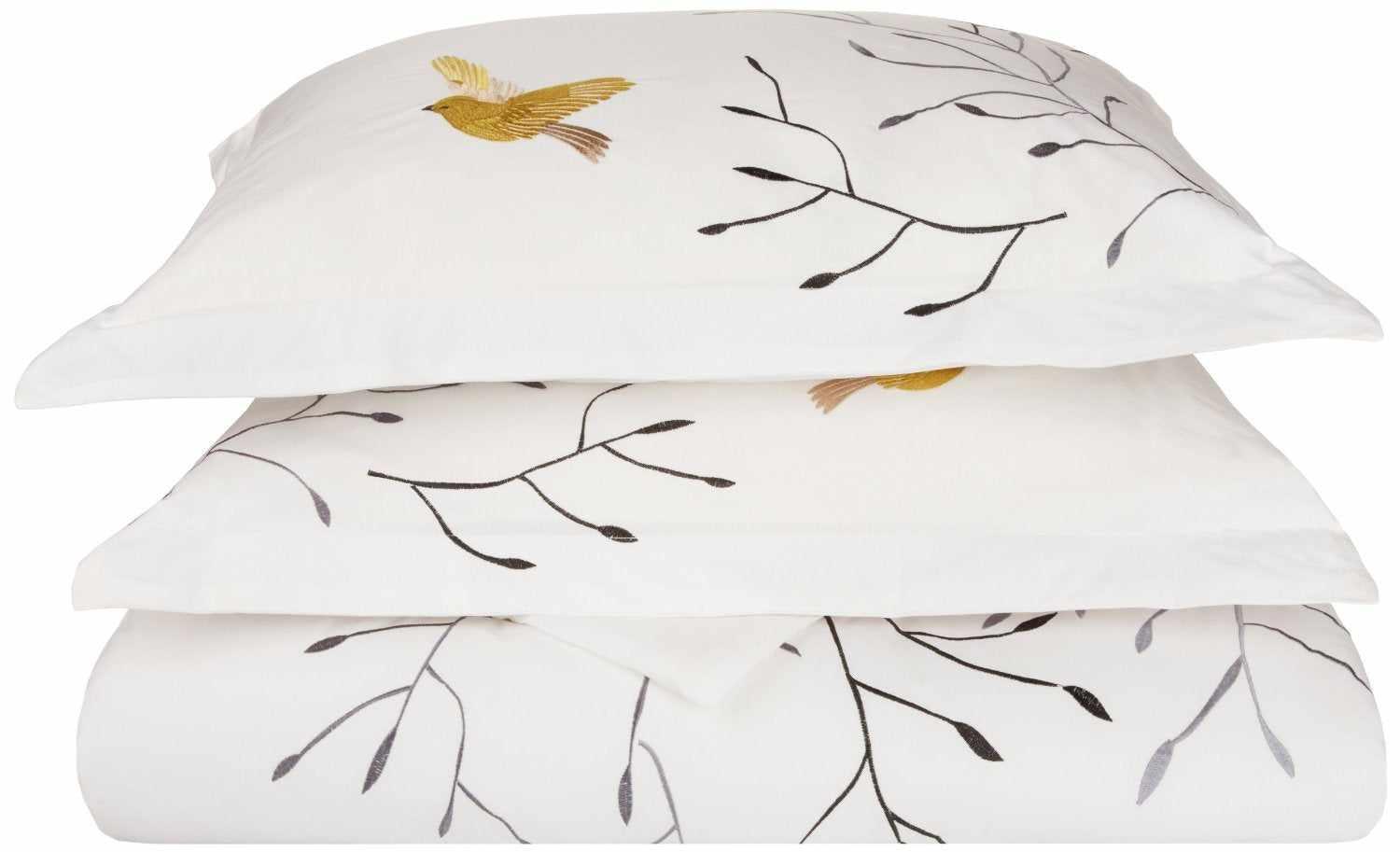 Superior Embroidered Swallow and Floral Cotton Duvet Cover Set - Gold