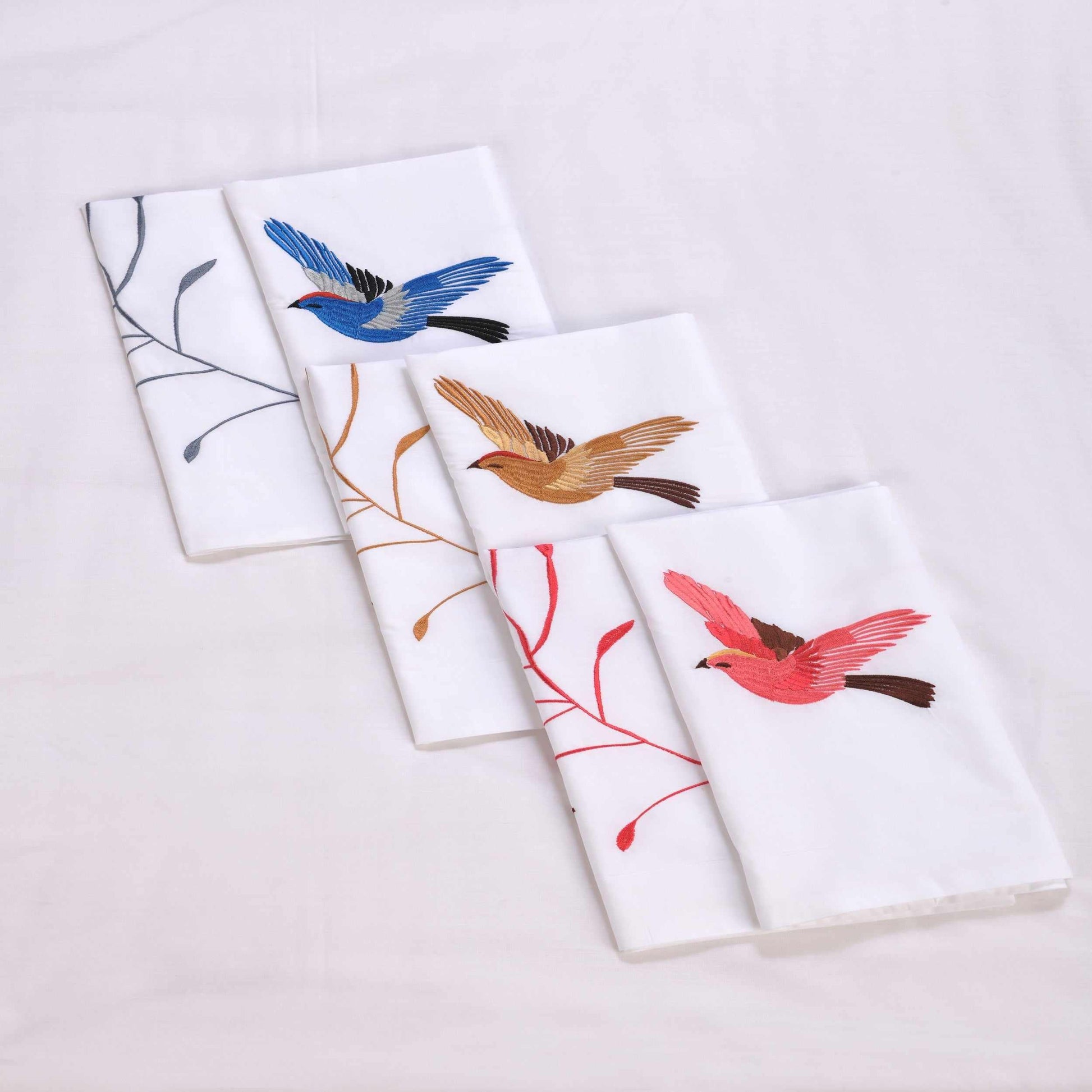 Superior Embroidered Swallow and Floral Cotton Duvet Cover Set - Medium Blue