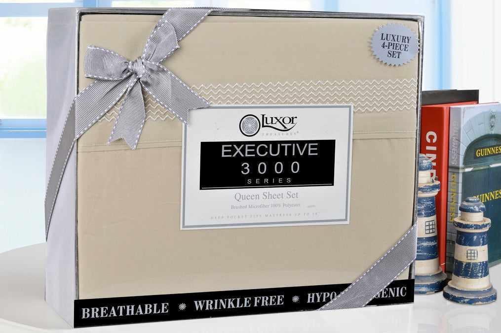 Superior Embroidered Zig Zag Wrinkle Resistant Deep Pocket Microfiber Sheet Set - Tan