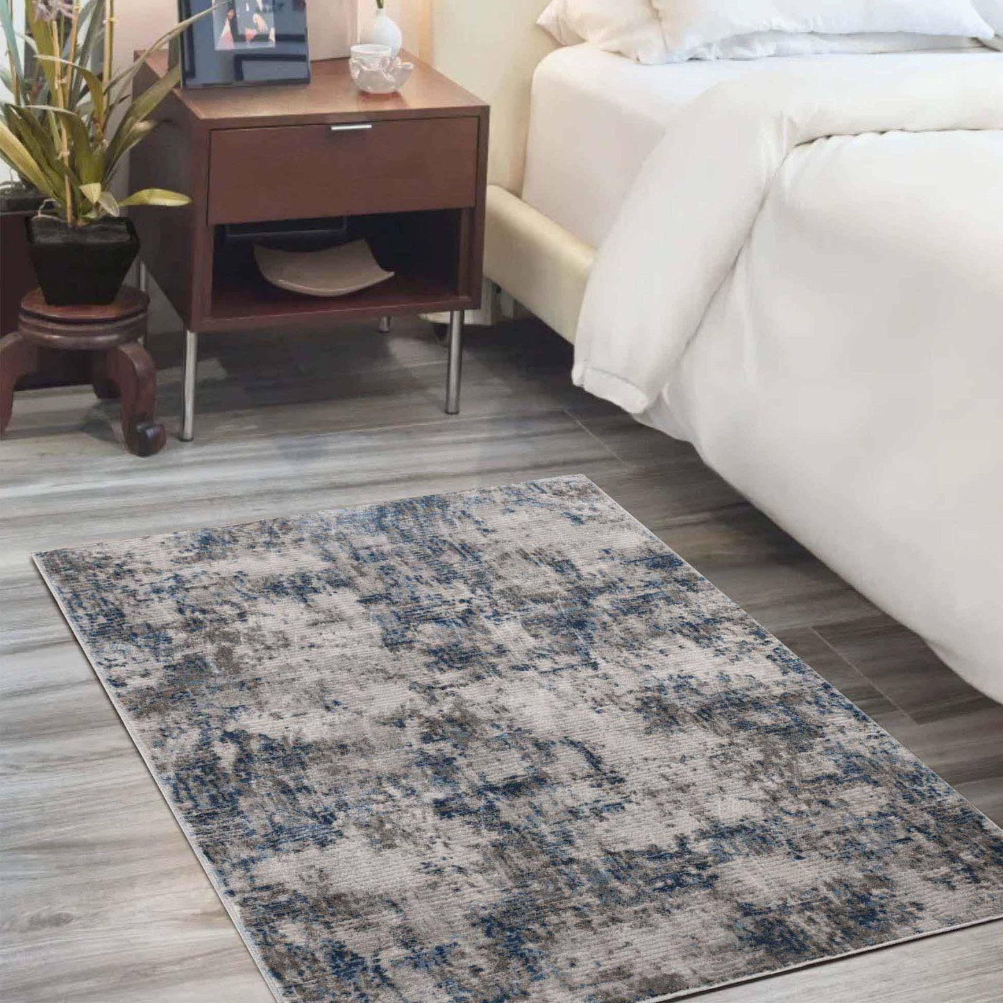 Euphemia Distressed Abstract Eclectic Modern Indoor Area Rug - Blue