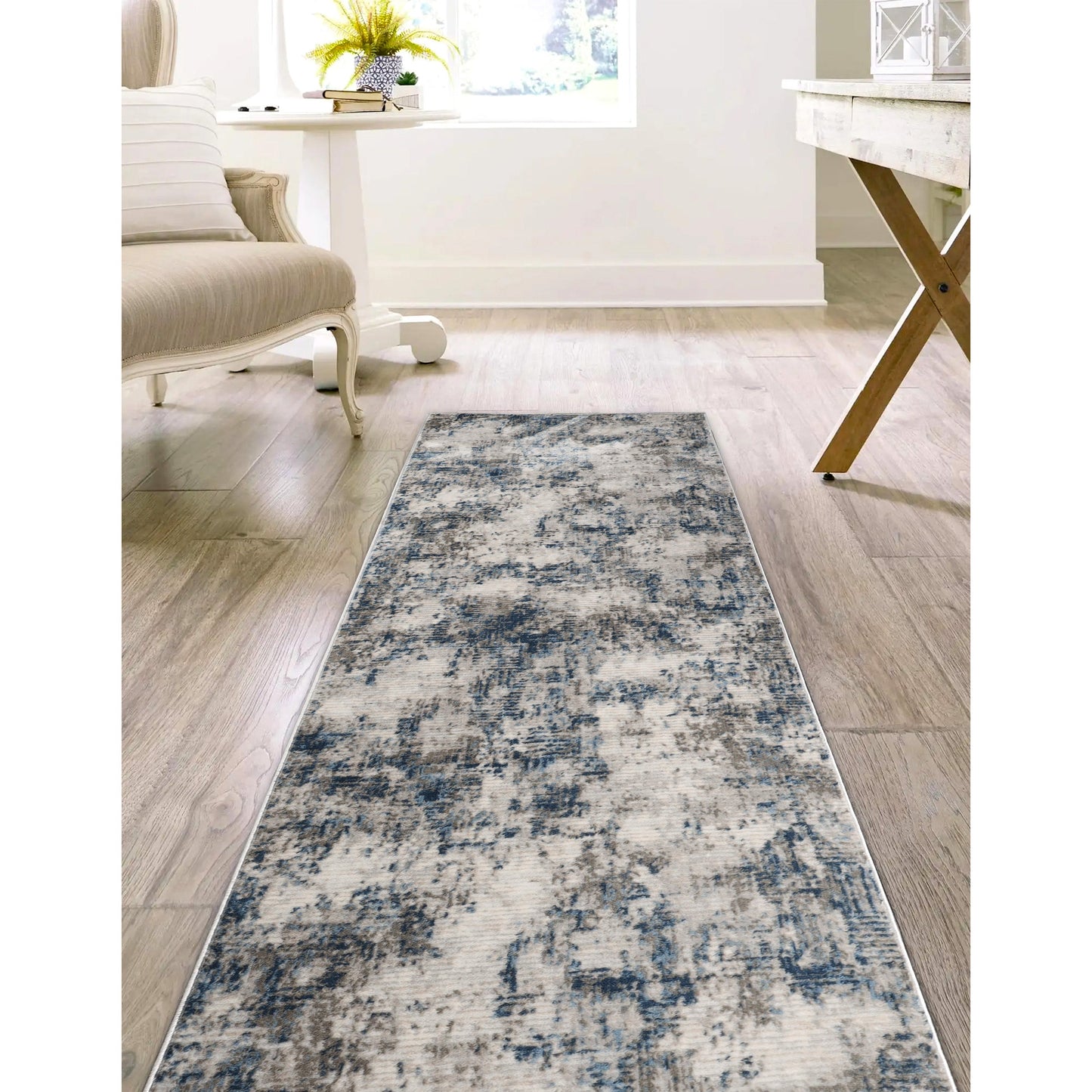 Euphemia Distressed Abstract Eclectic Modern Indoor Area Rug - Blue