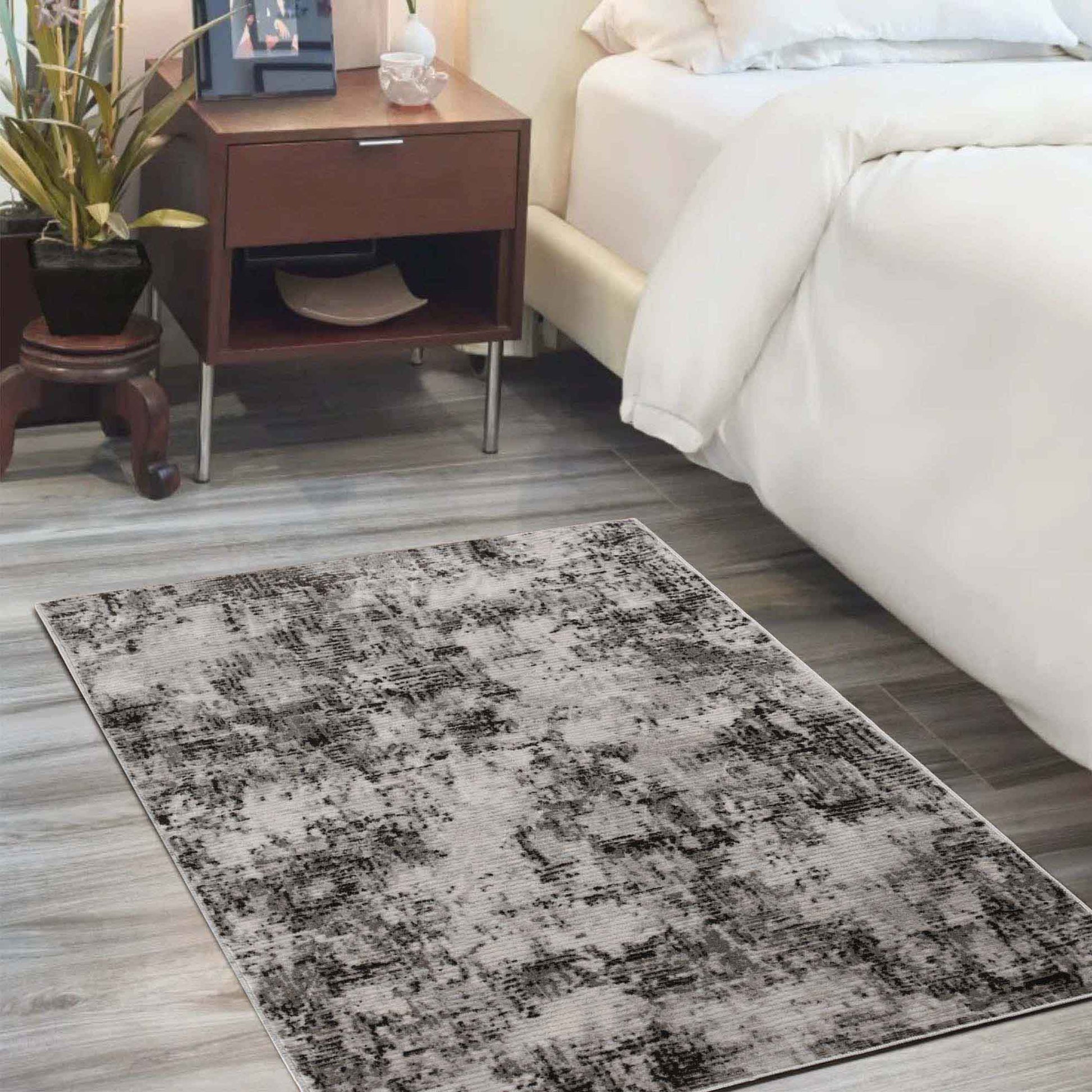 Euphemia Distressed Abstract Eclectic Modern Indoor Area Rug - Charcoal