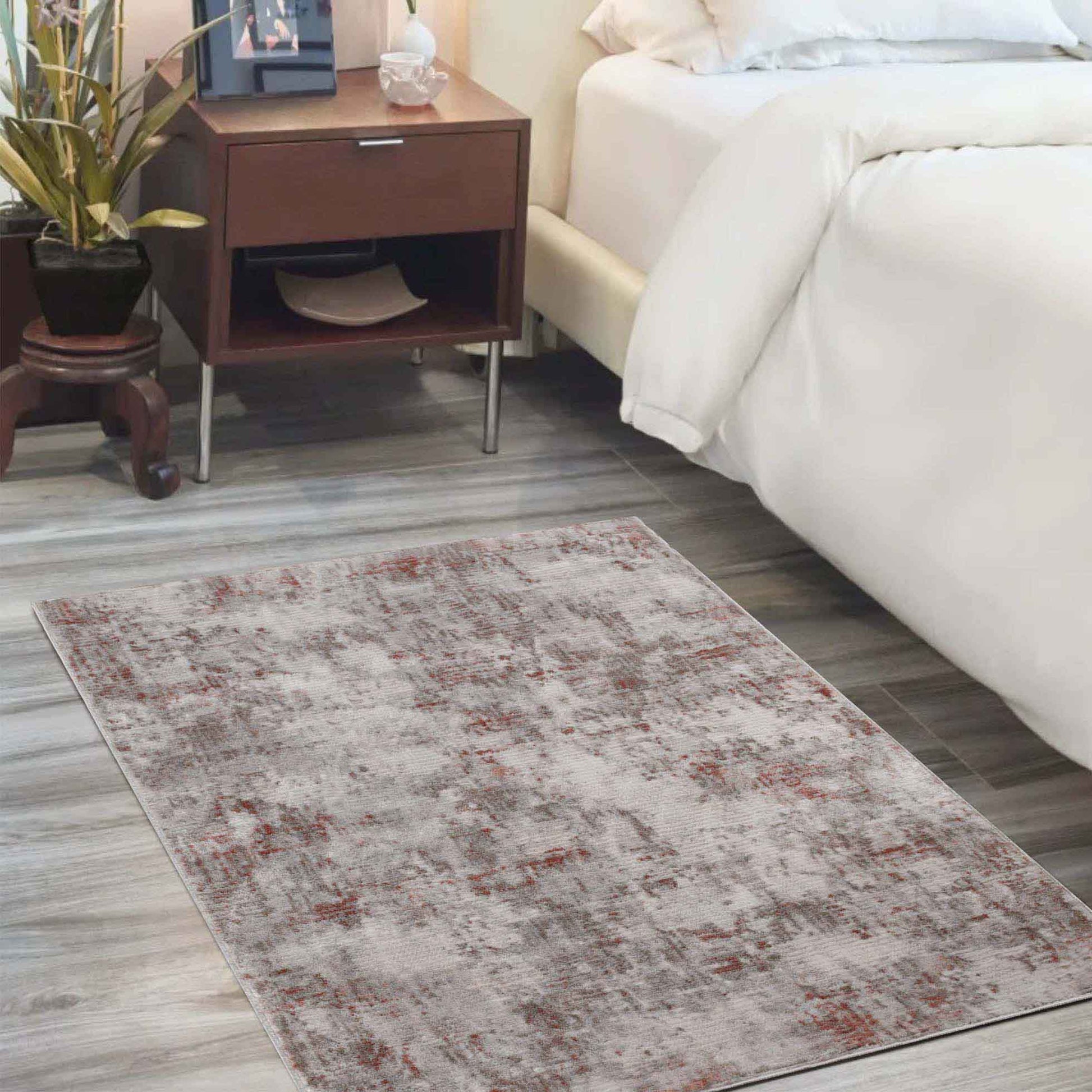 Euphemia Distressed Abstract Eclectic Modern Indoor Area Rug - Rust