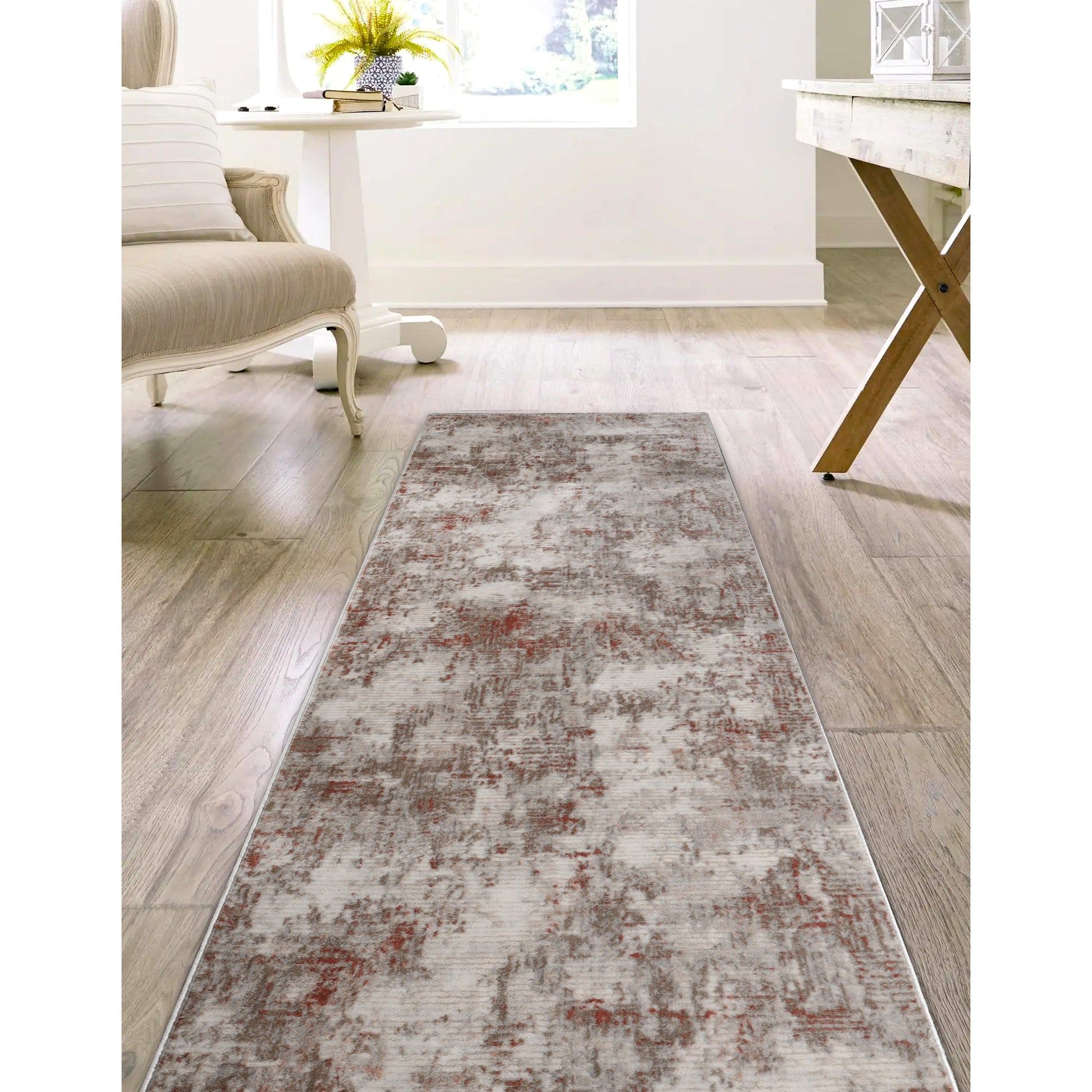 Euphemia Distressed Abstract Eclectic Modern Indoor Area Rug - Rust