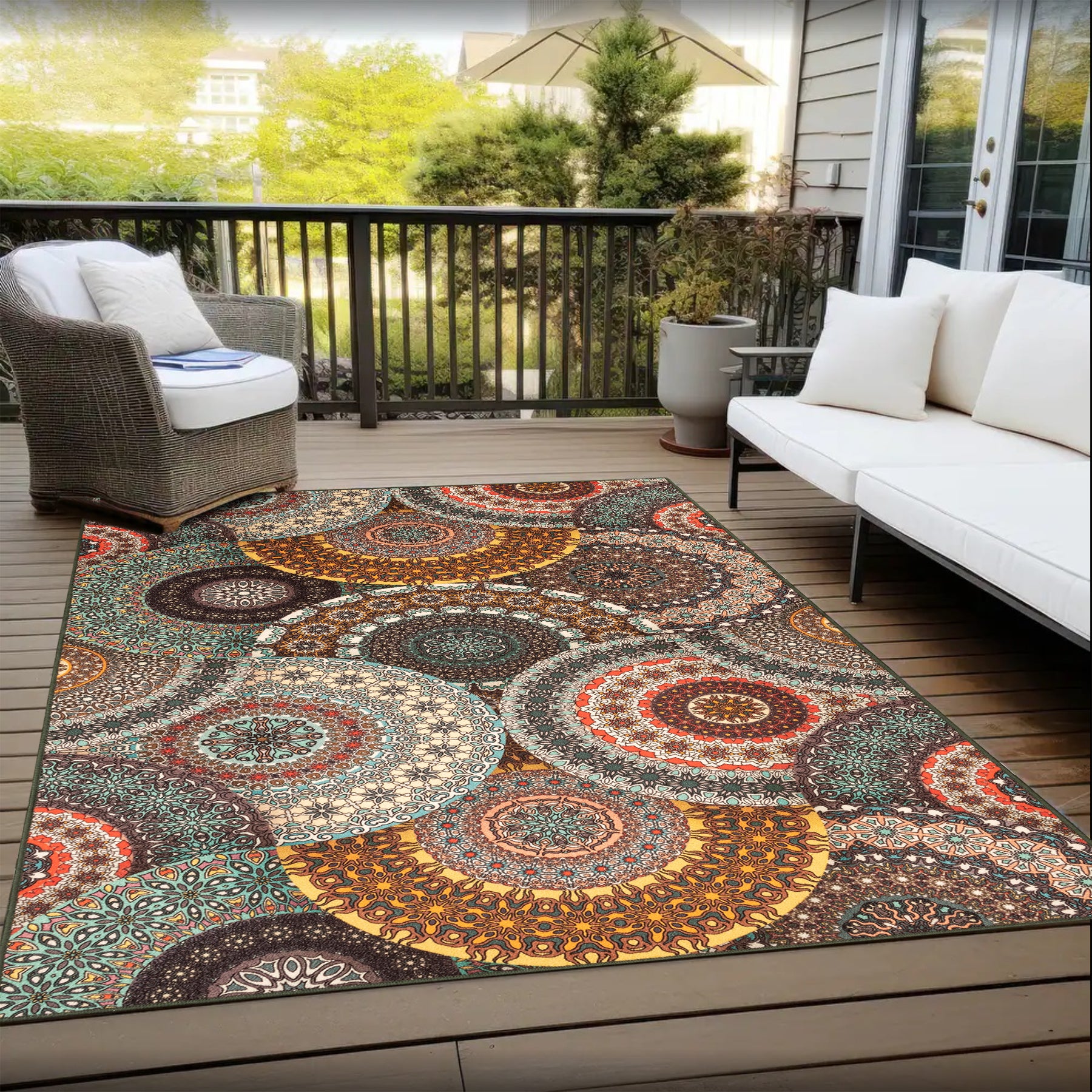 Evaline Medallion Non-Slip Indoor Outdoor Area Rug - Black
