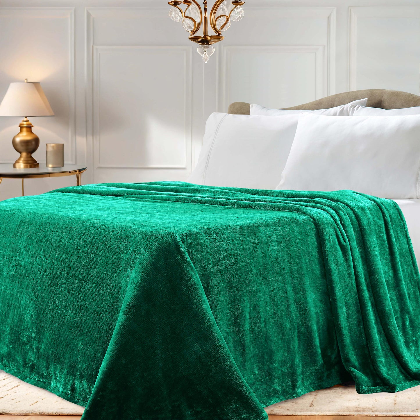 Fleece Plush Medium Weight Fluffy Soft Solid Decorative Blanket - EverGreen
