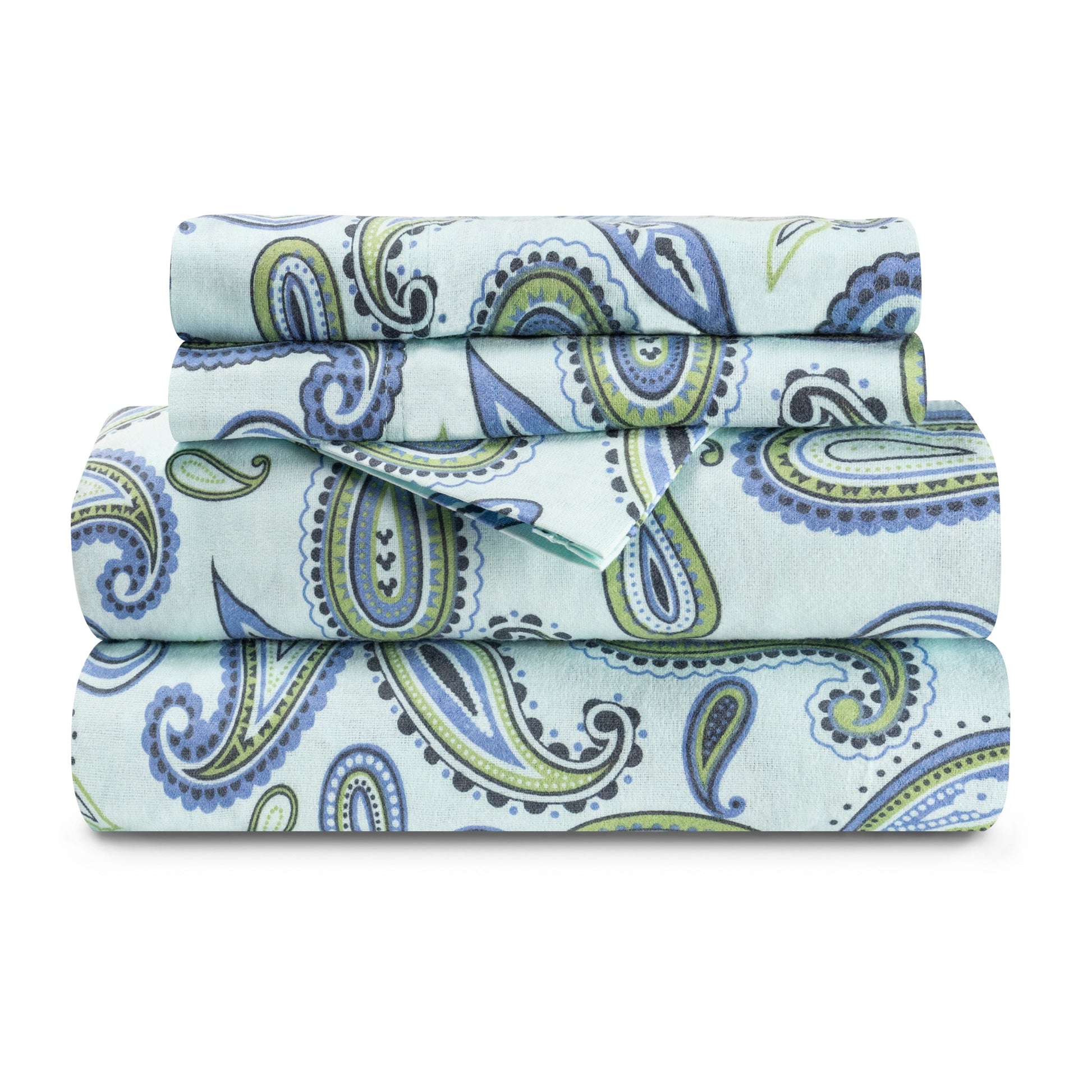 Superior Cotton Flannel Paisley Luxury Bed Sheet Set - Light Blue