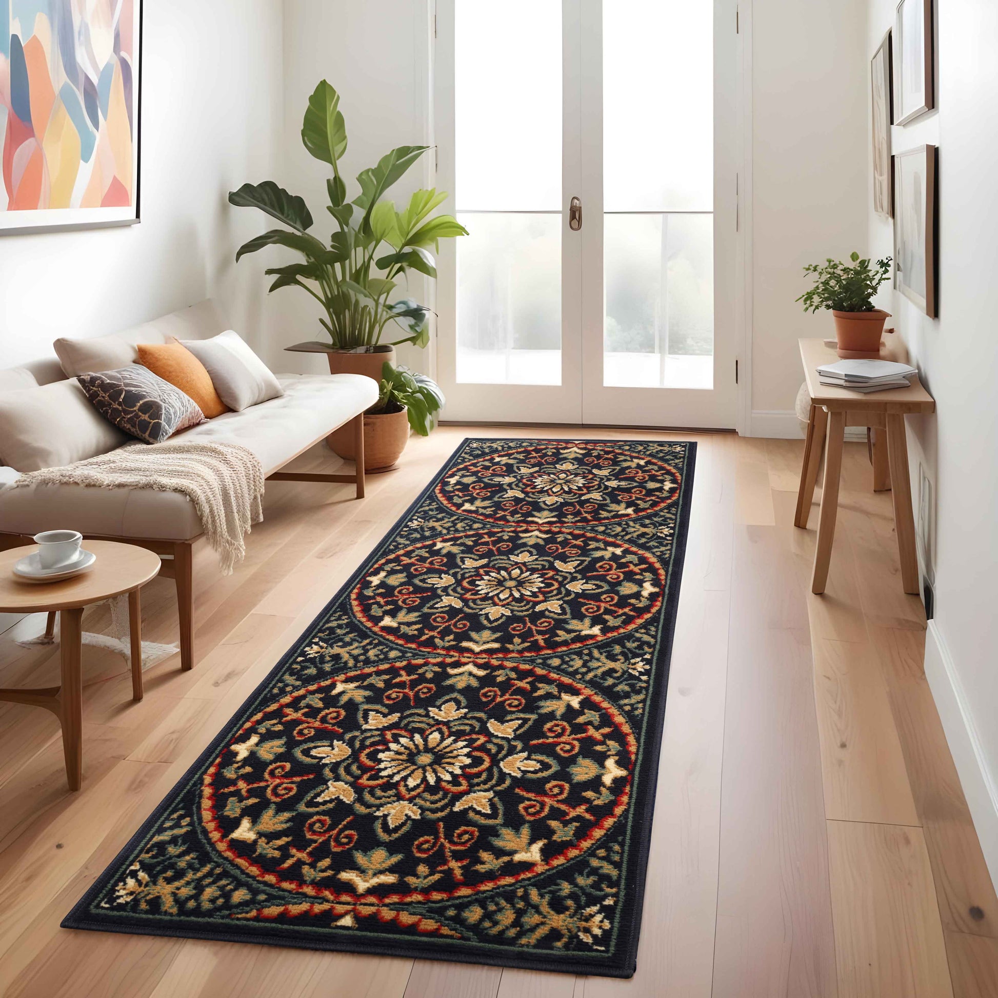 Fancy Medallion Floral Traditional Indoor Area Rug - MidnightBlue