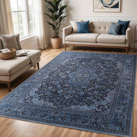 Fiorella Modern Farmhouse Floral Oriental Medallion Indoor Area Rug - AzureBlue