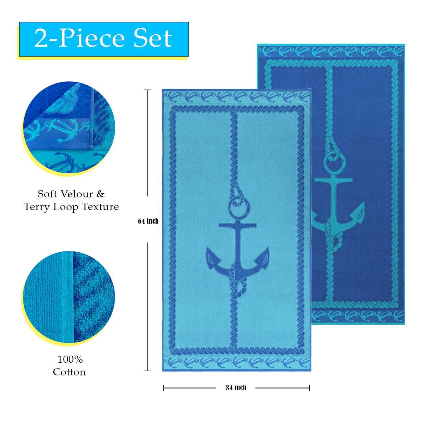 Superior Fisherman Anchor Oversized Beach Towel Set - Blue
