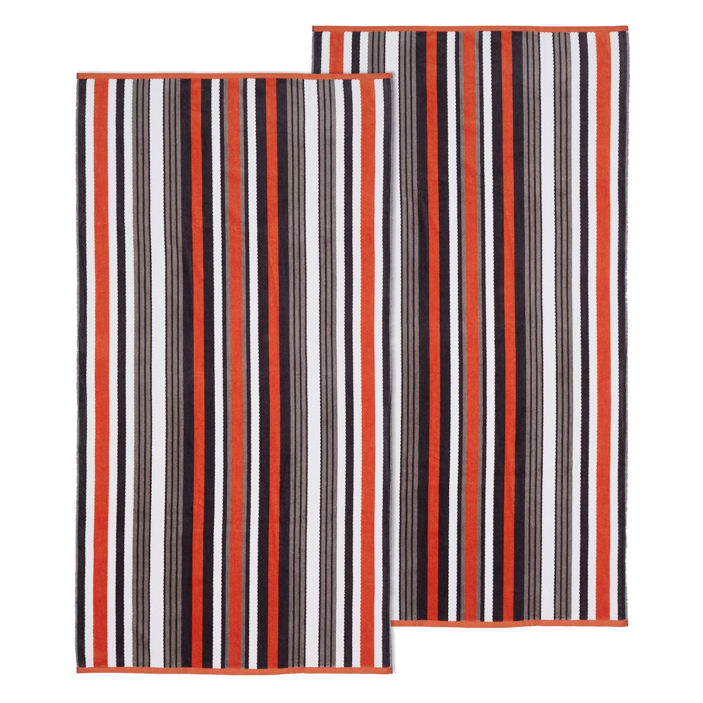 2 Piece Rope Textured Striped Oversized Cotton Beach Towel Set - Flamingo