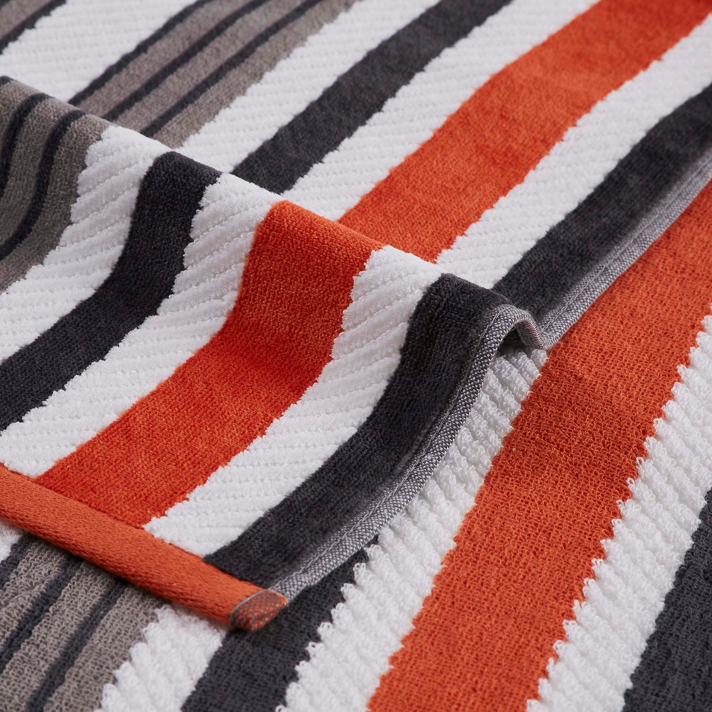2 Piece Rope Textured Striped Oversized Cotton Beach Towel Set - Flamingo