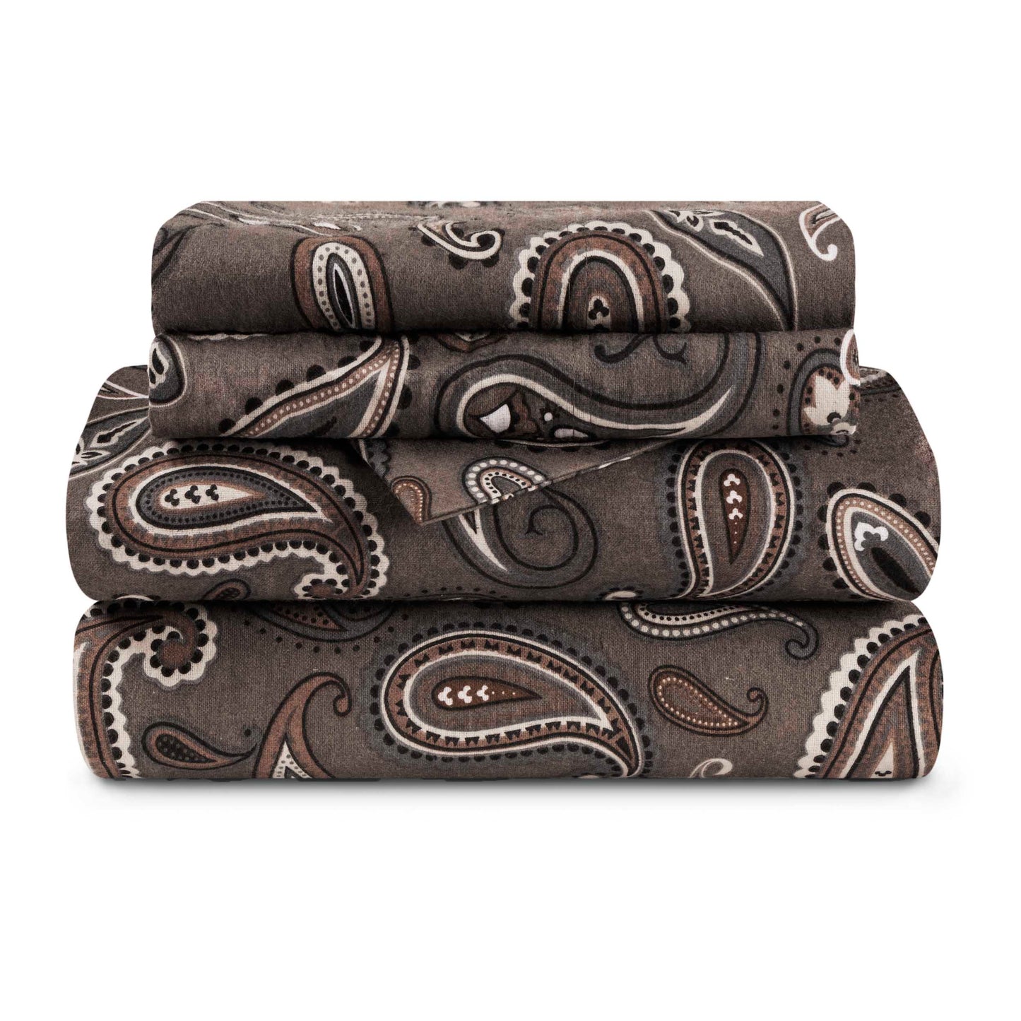 Superior Cotton Flannel Paisley Luxury Bed Sheet Set - Charcoal