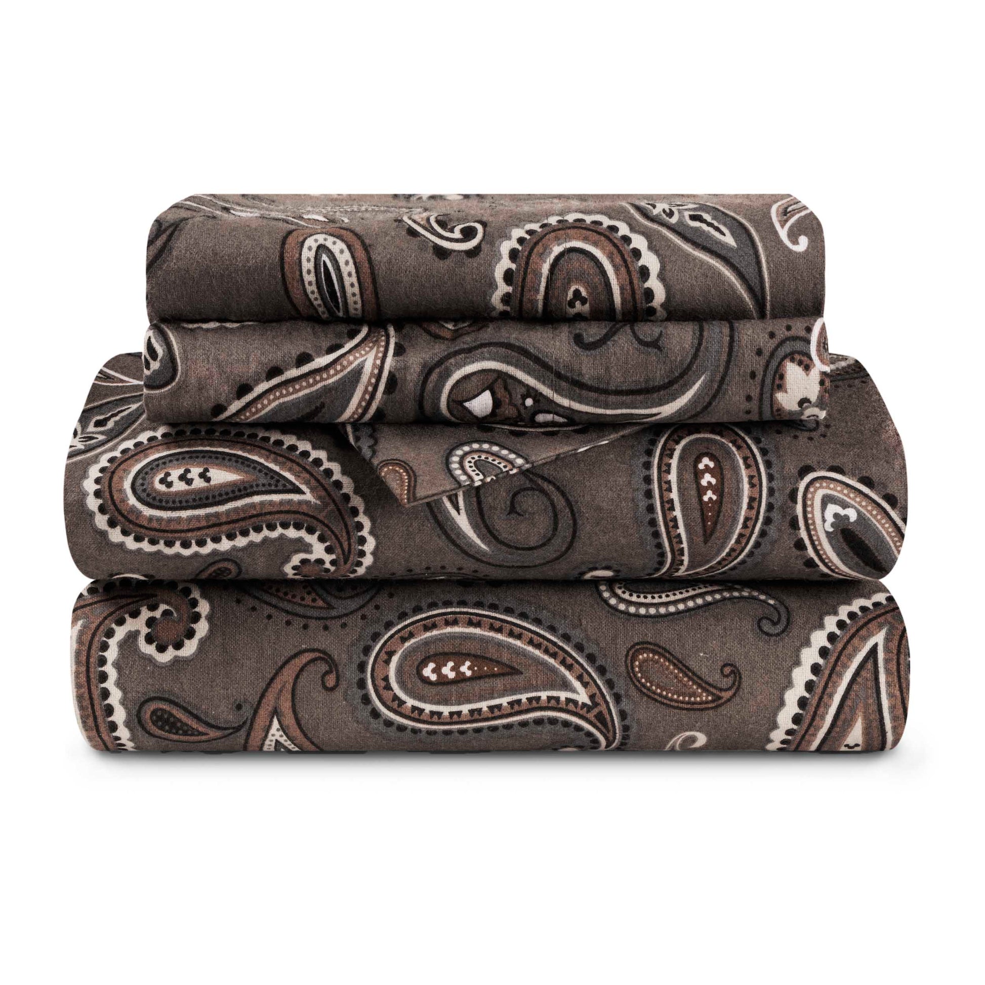 Superior Cotton Flannel Paisley Luxury Bed Sheet Set - Charcoal