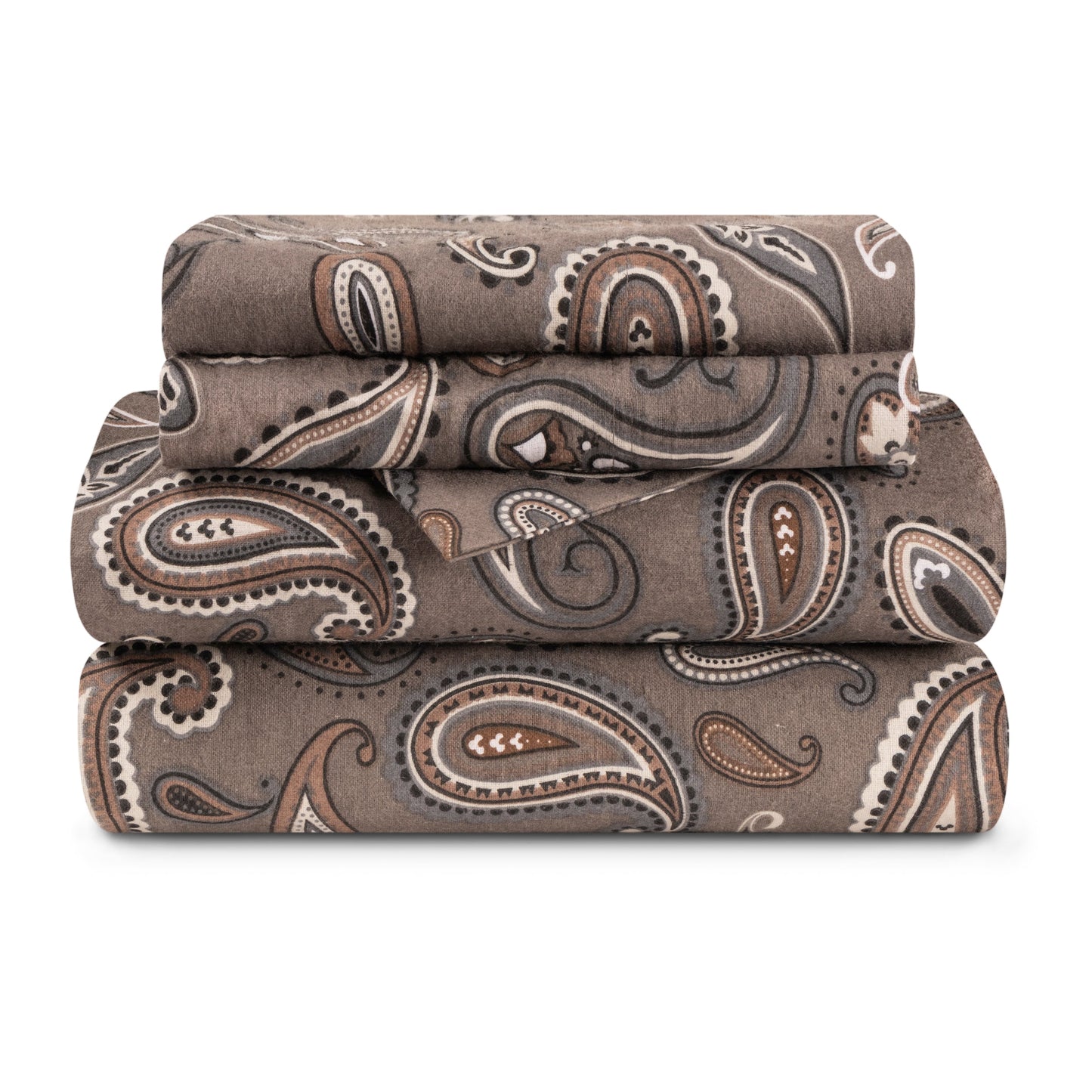 Superior Cotton Flannel Paisley Luxury Bed Sheet Set - Grey