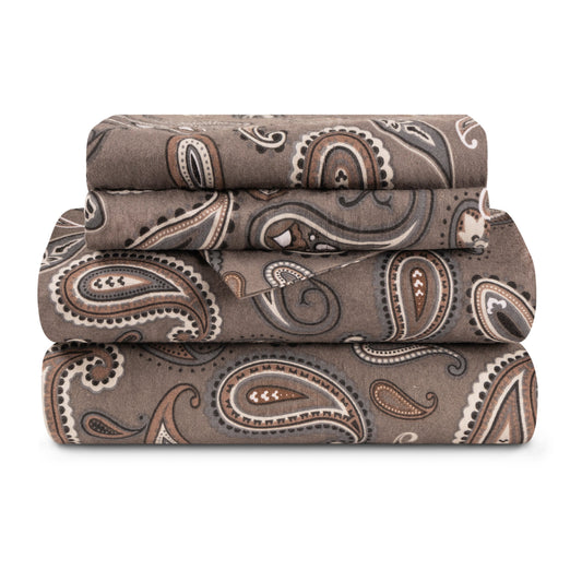 Superior Cotton Flannel Paisley Luxury Bed Sheet Set - Grey