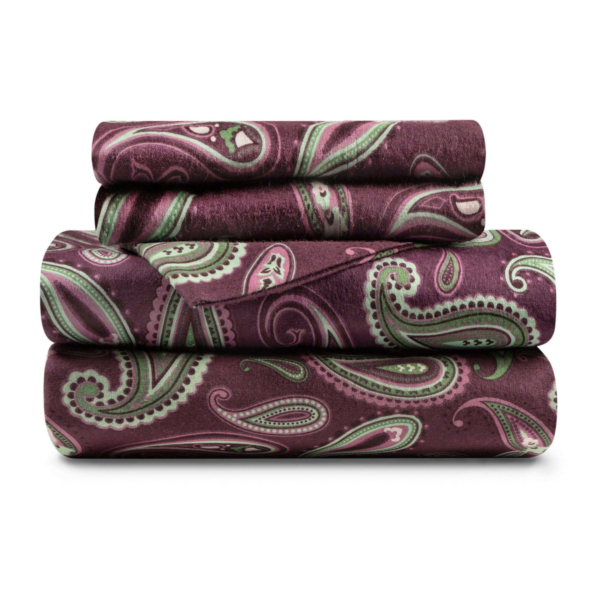 Superior Cotton Flannel Paisley Luxury Bed Sheet Set - Purple