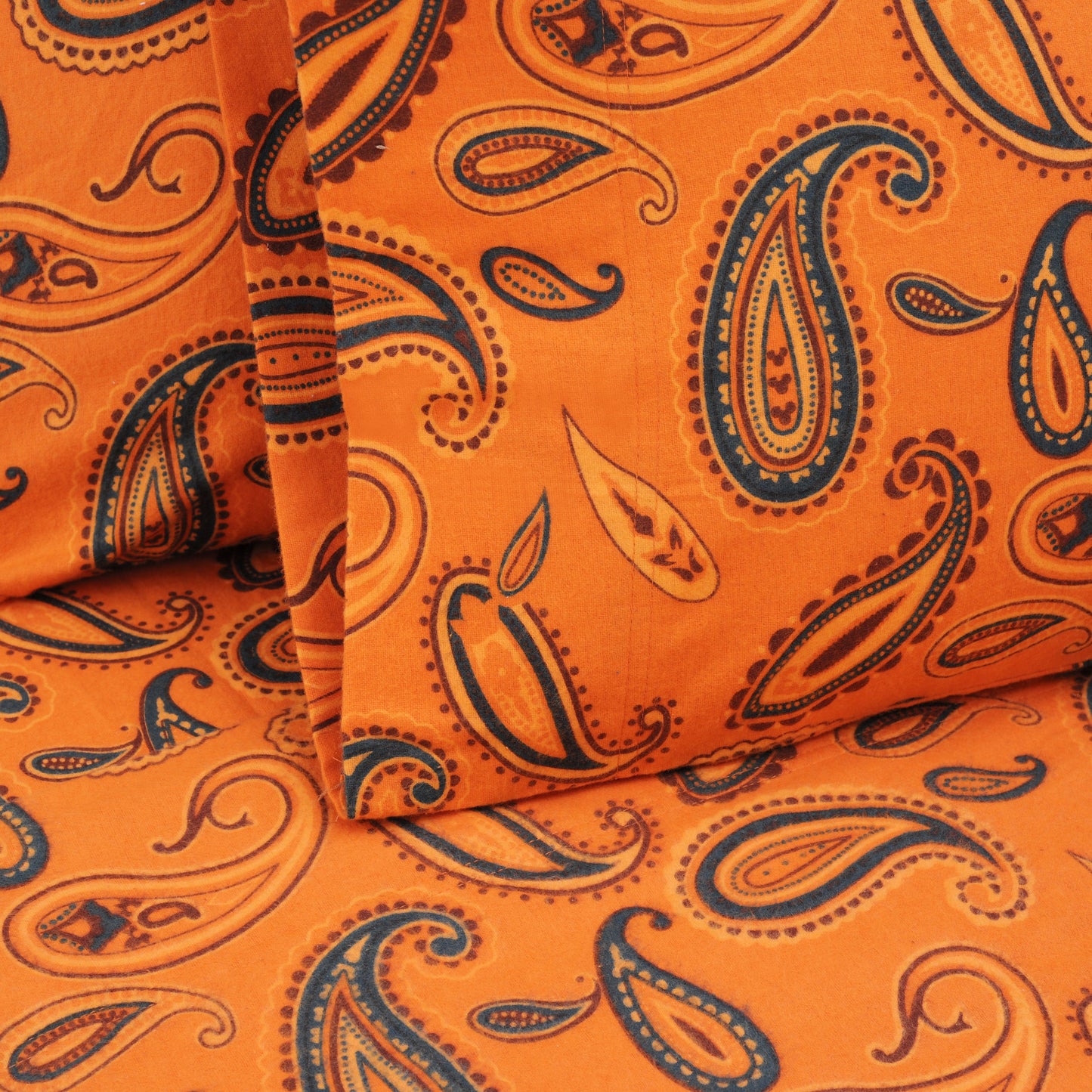 Superior Cotton Flannel Paisley Luxury Bed Sheet Set - Pumpkin