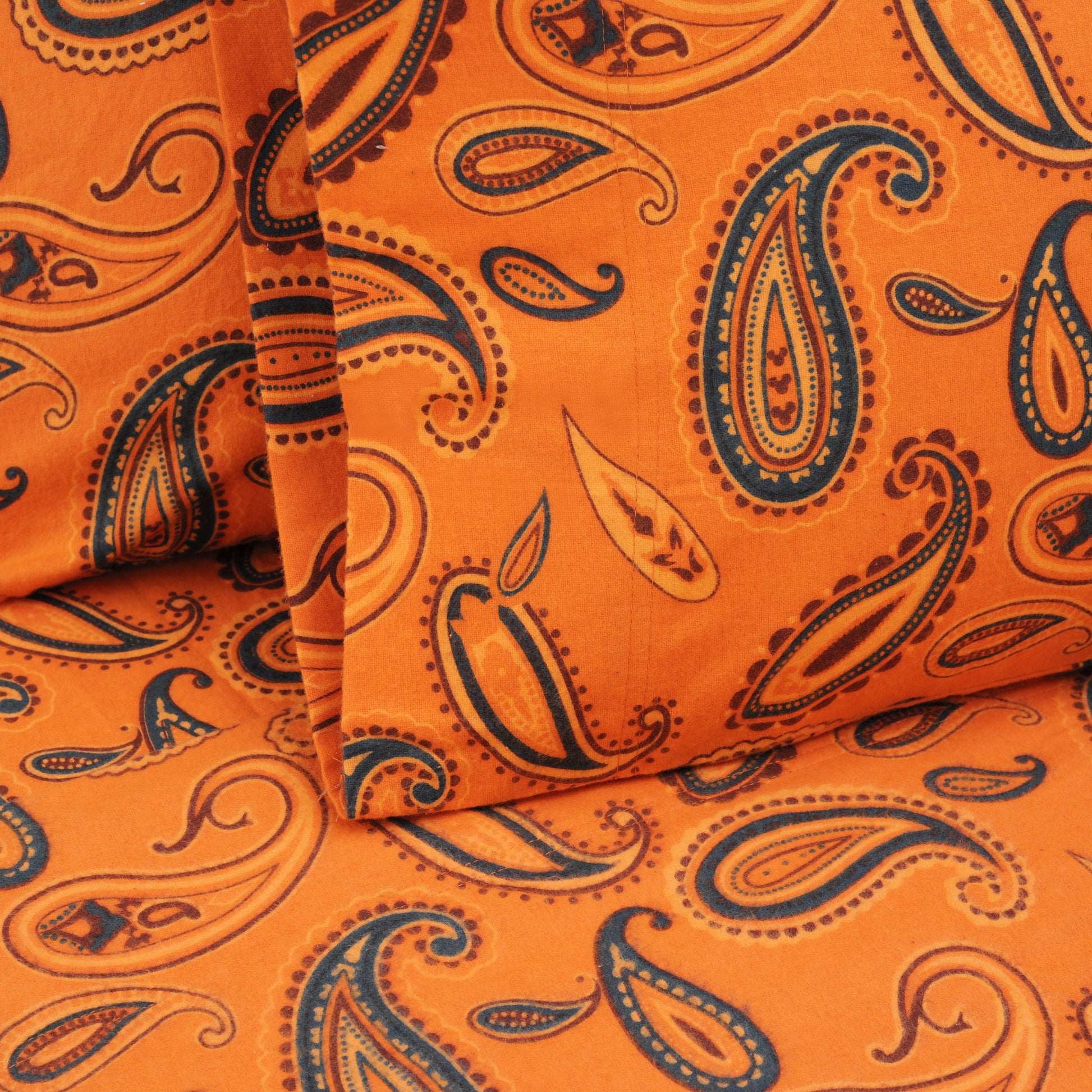 Superior Cotton Flannel Paisley Luxury Bed Sheet Set - Pumpkin