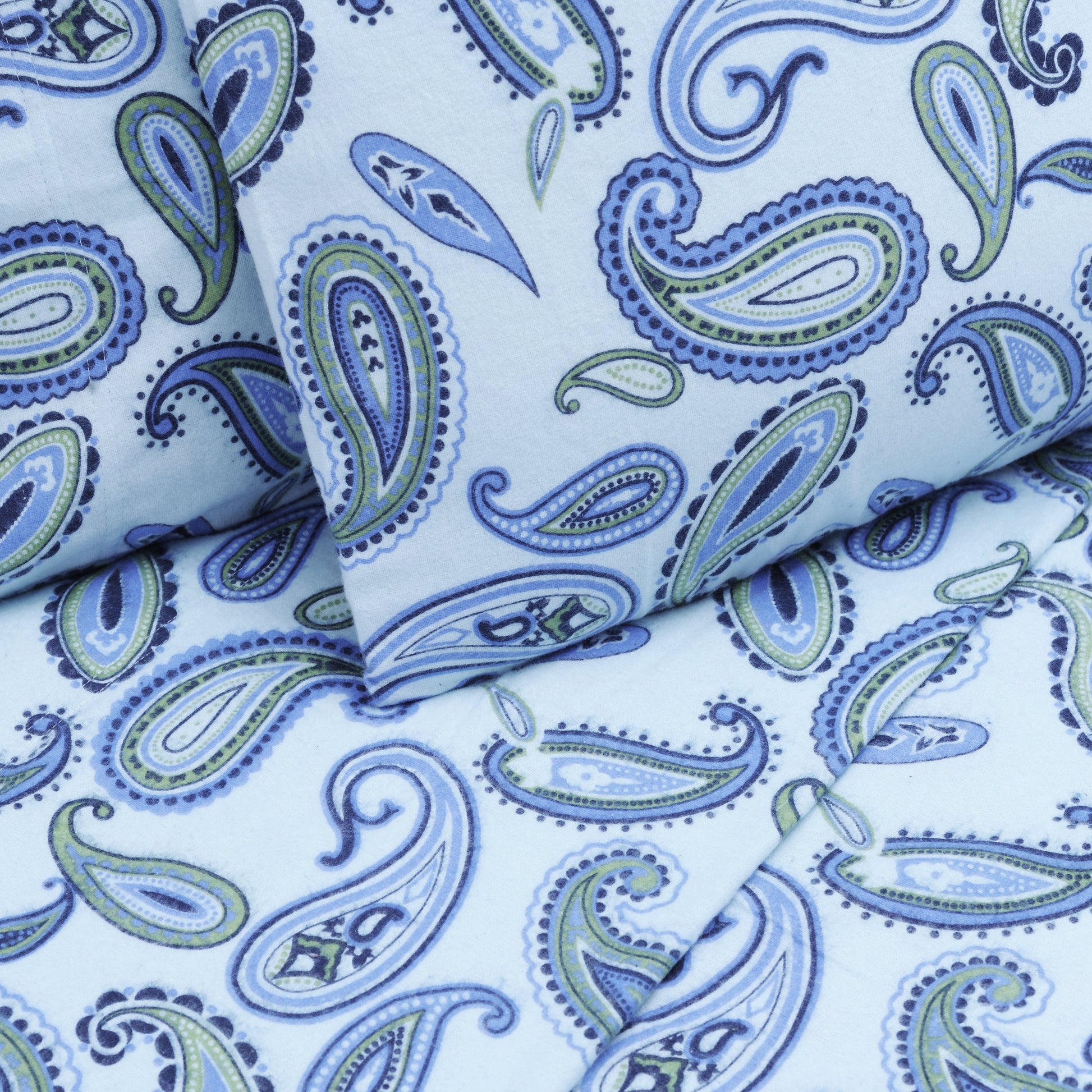 Superior Cotton Flannel Paisley Luxury Bed Sheet Set - Light Blue