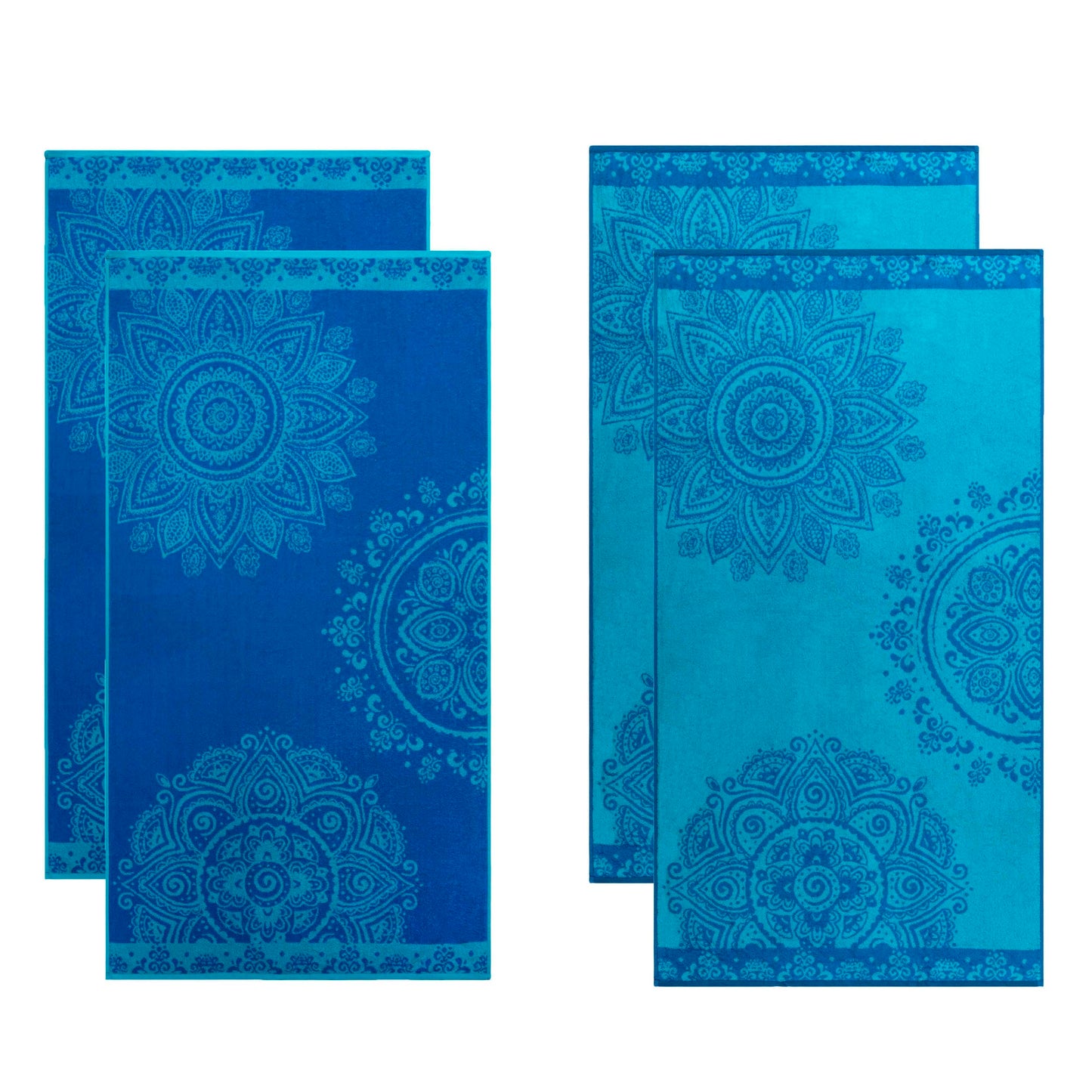 Floral Mandala Egyptian Cotton Oversized 4 Piece Beach Towel Set