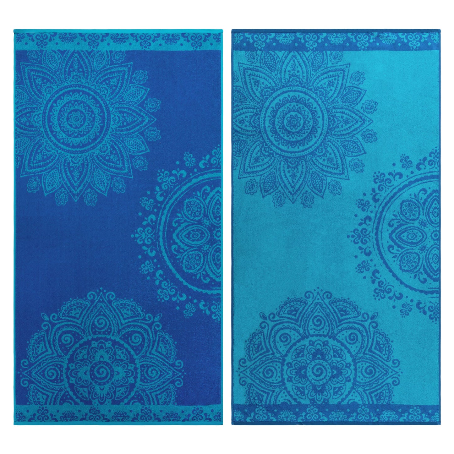 Superior Floral Mandala Cotton Oversized Beach Towel Set - Blue