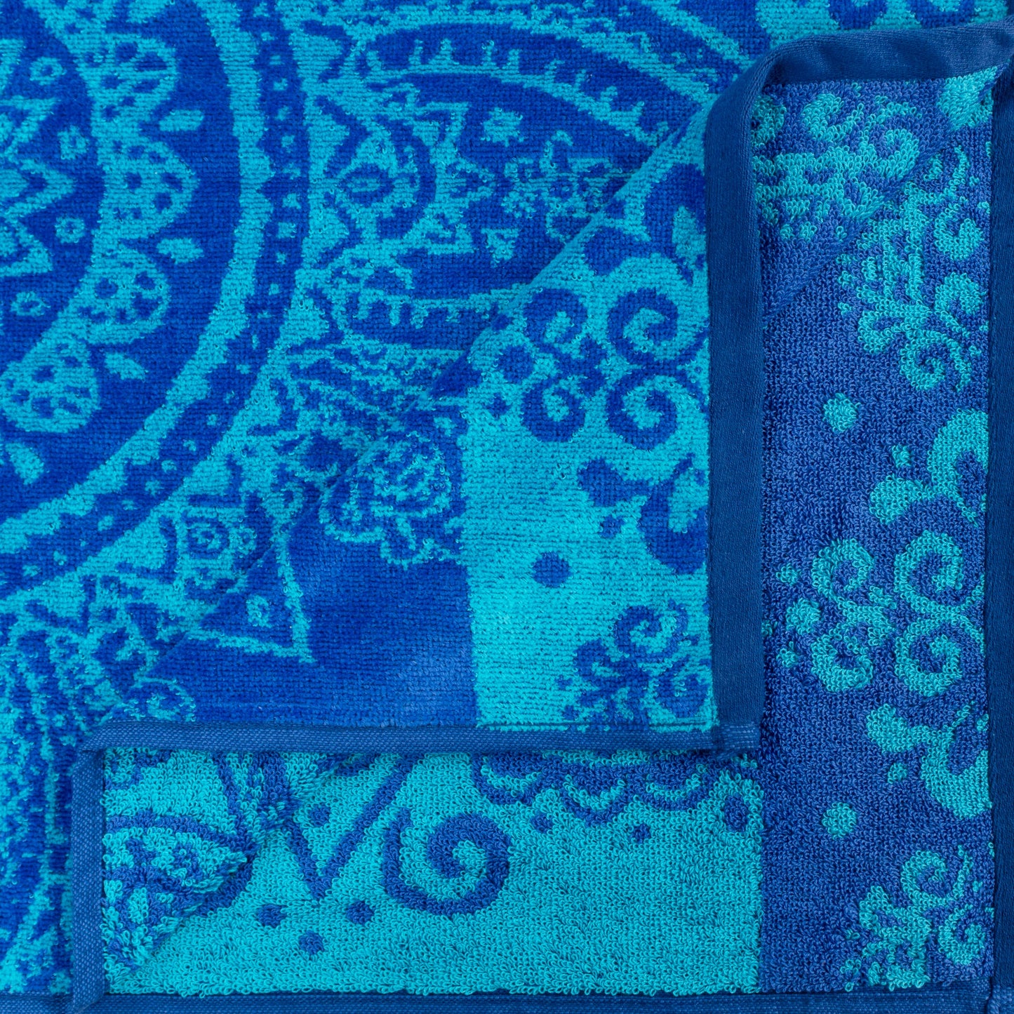 Superior Floral Mandala Cotton Oversized Beach Towel Set - Blue