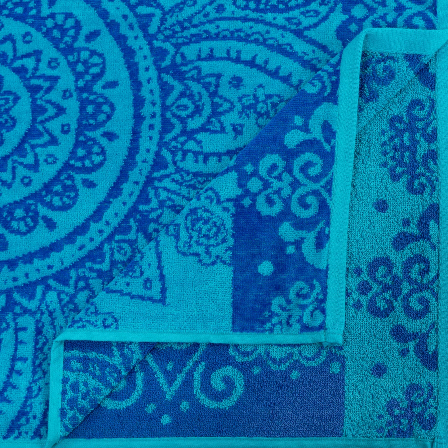 Superior Floral Mandala Cotton Oversized Beach Towel Set - Blue