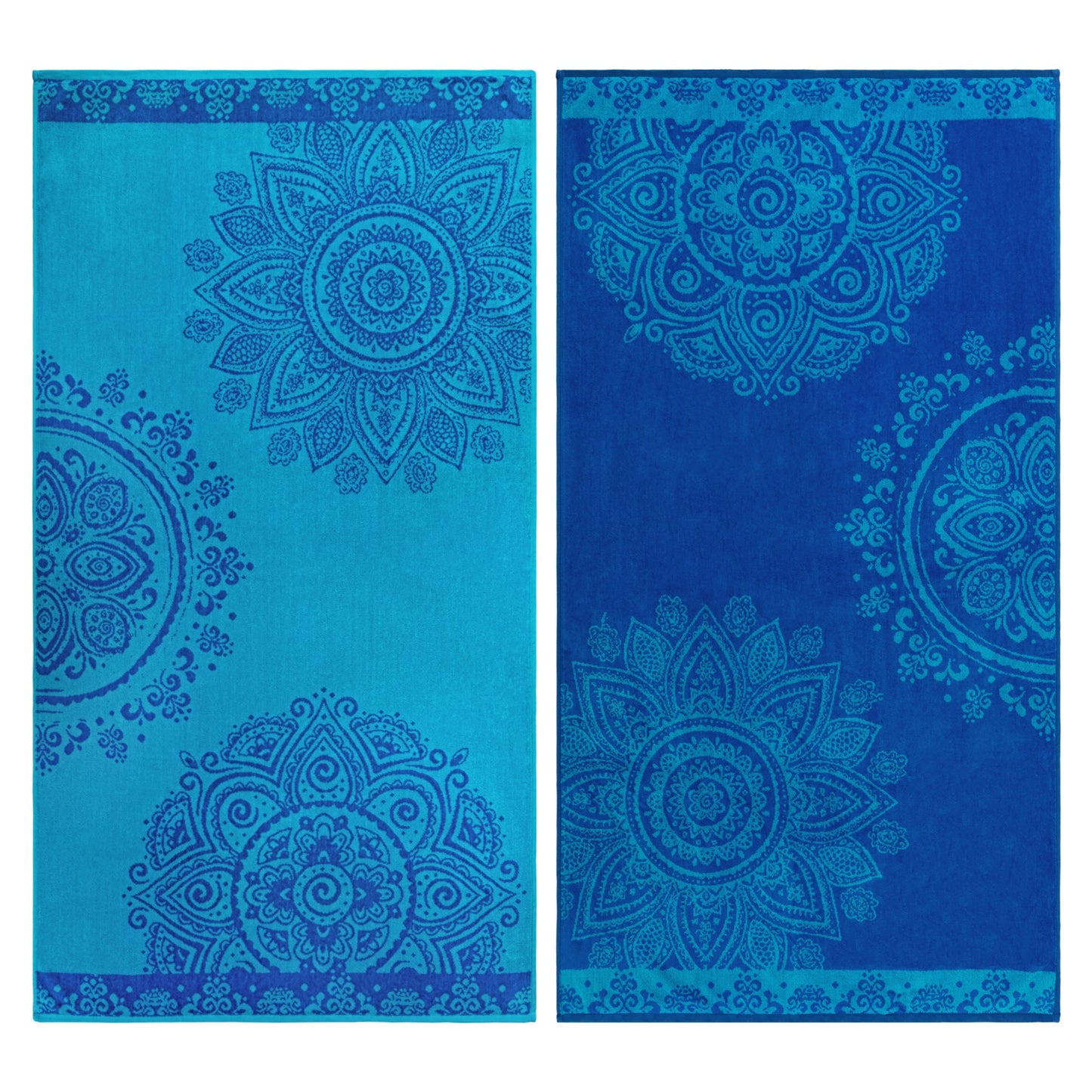 Superior Floral Mandala Cotton Oversized Beach Towel Set - Blue