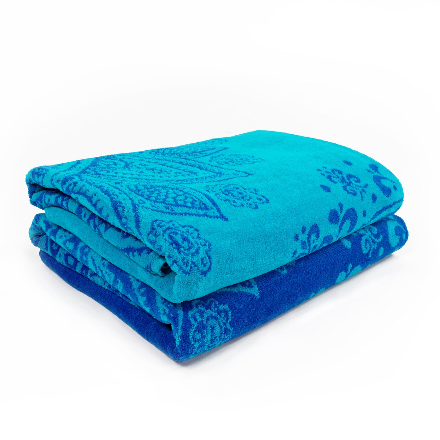 Superior Floral Mandala Cotton Oversized Beach Towel Set - Blue