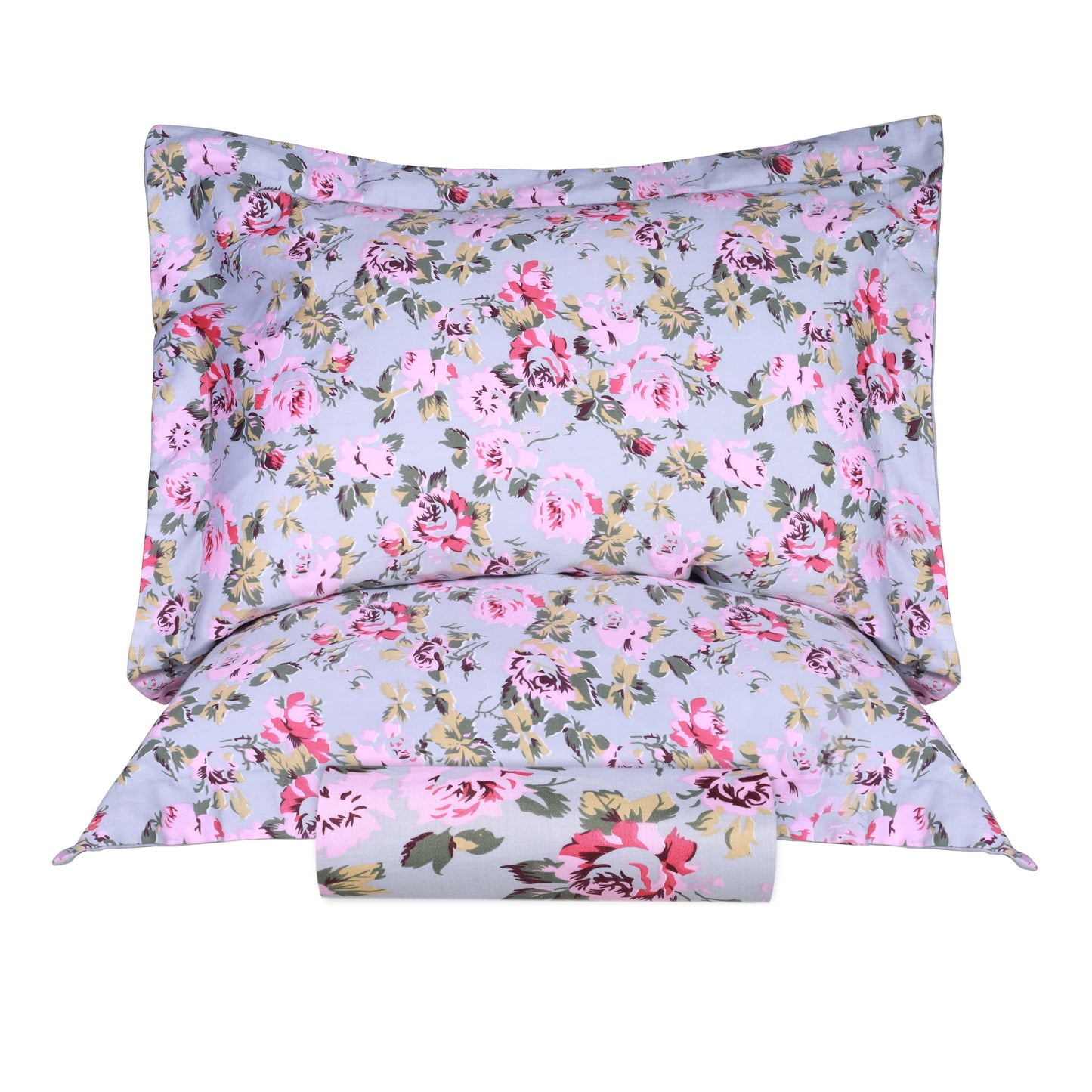 300 Thread Count Solid or Floral Cotton All-Season Duvet Cover Set - Silver