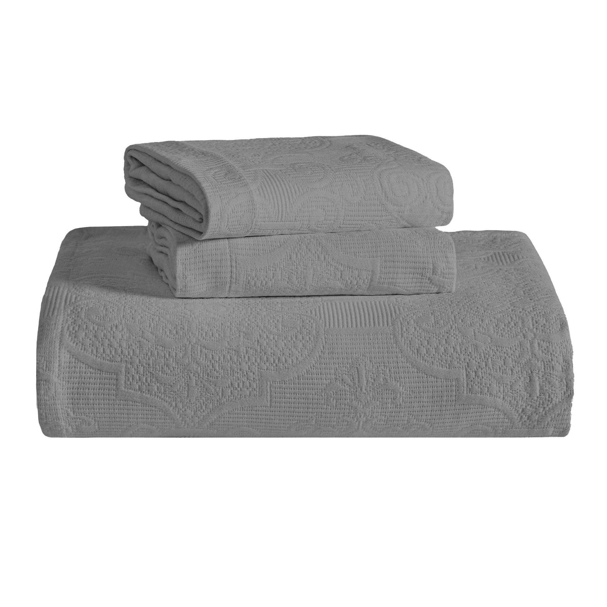 Florin Cotton Matelasse Weave Jacquard Scroll Medallion Bedspread Set - Grey