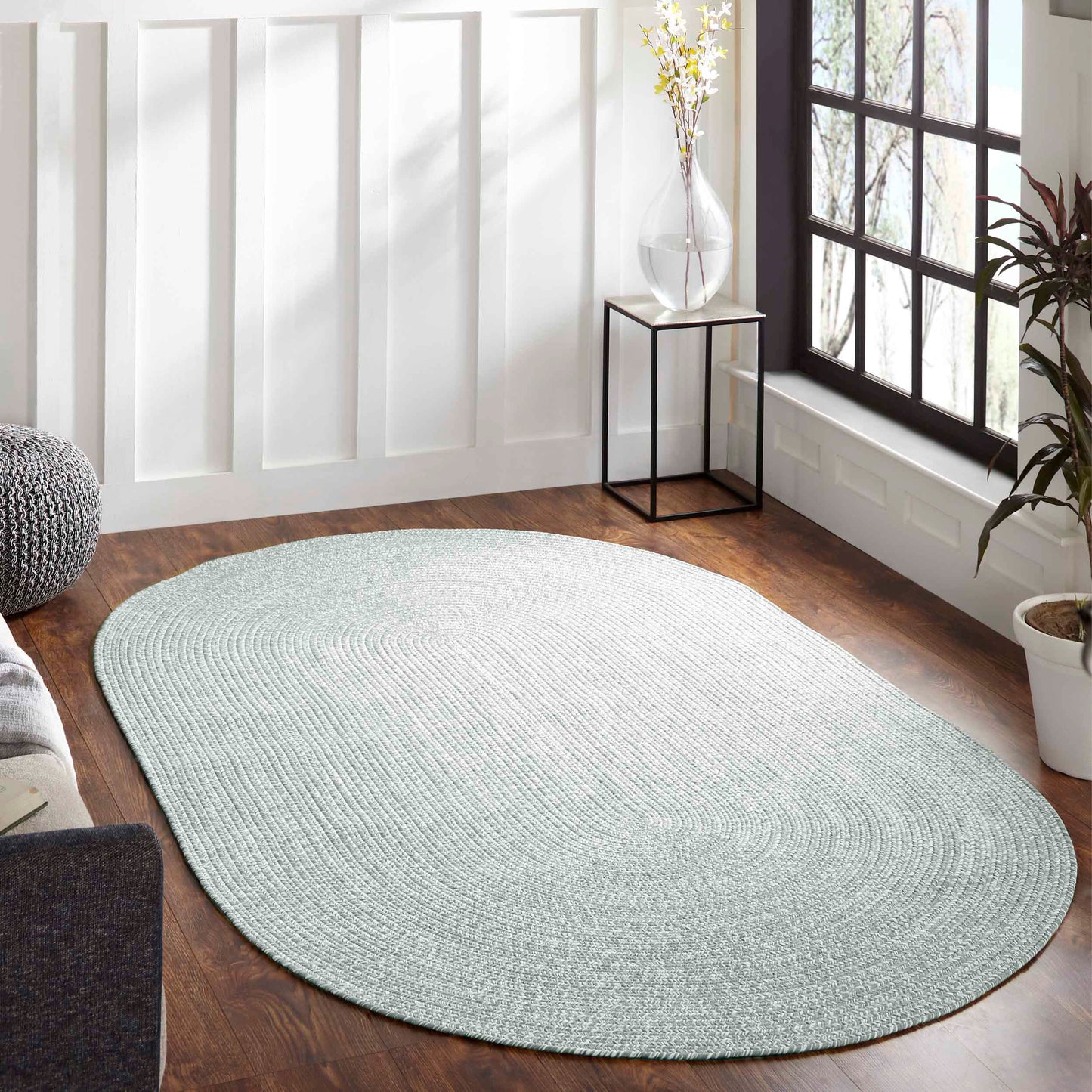 Reversible Braided Eco-Friendly Area Rug Indoor Outdoor Rugs - FogGreen/White