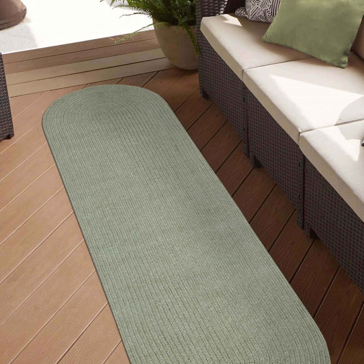 Classic Braided Weave Oval Area Rug Indoor Outdoor Rugs - FogGreen