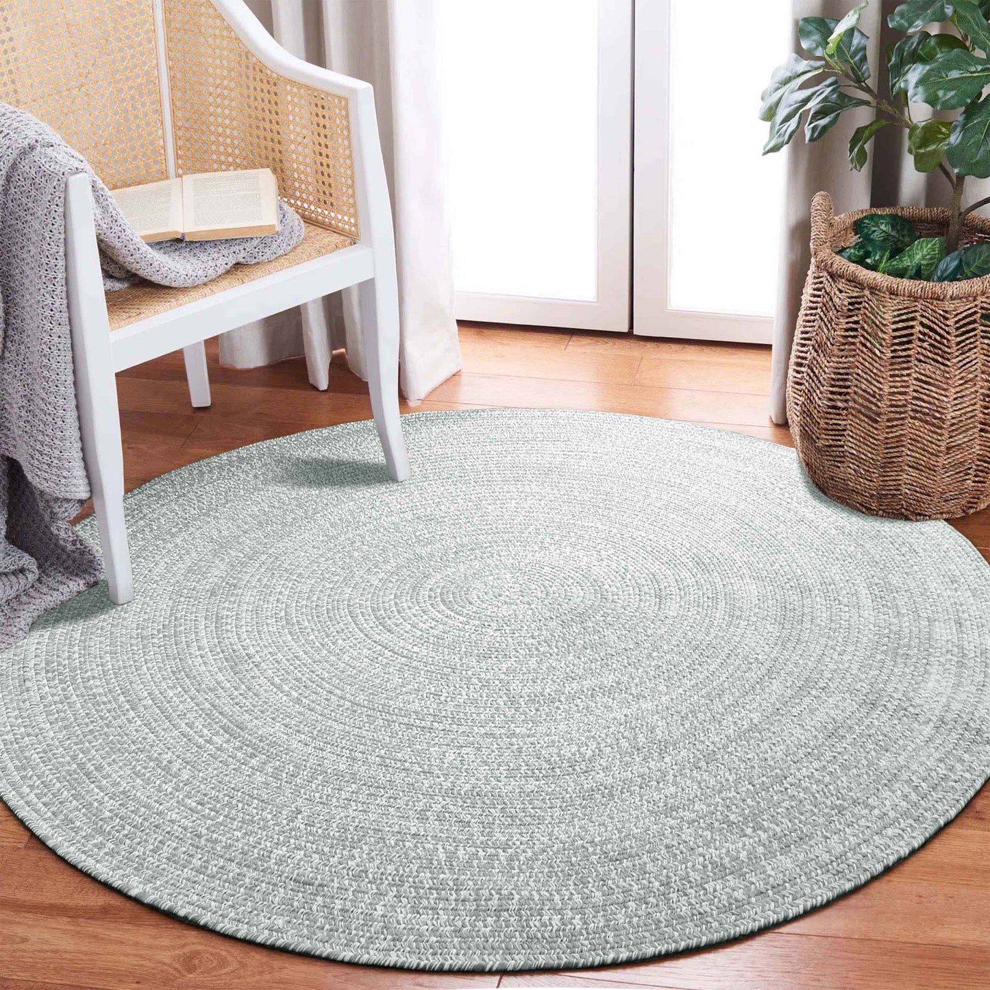 Reversible Braided Eco-Friendly Area Rug Indoor Outdoor Rugs - FogGreen/White