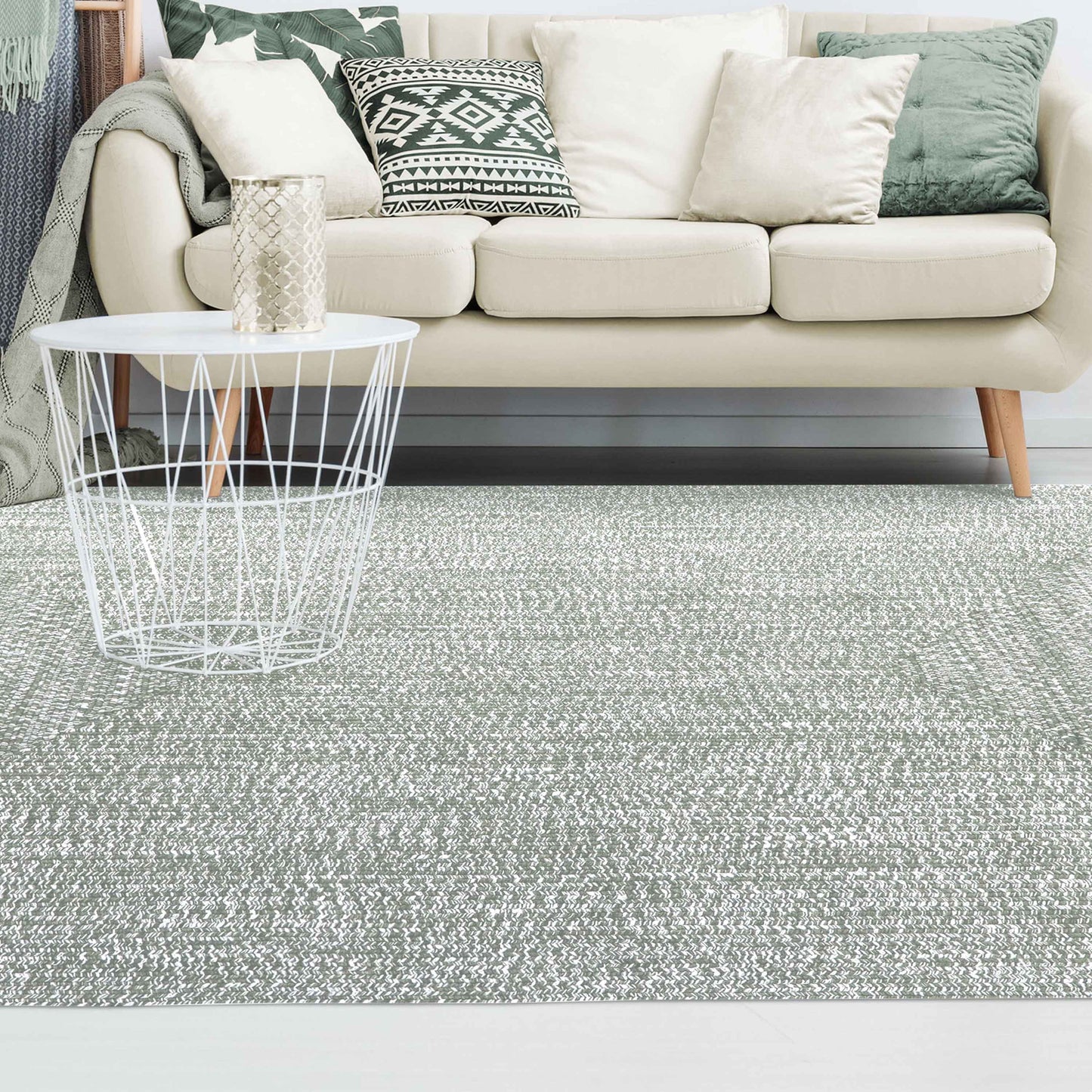 Multi Toned Braided Area Rug Bohemian Indoor Outdoor Rugs - FogGreen-White