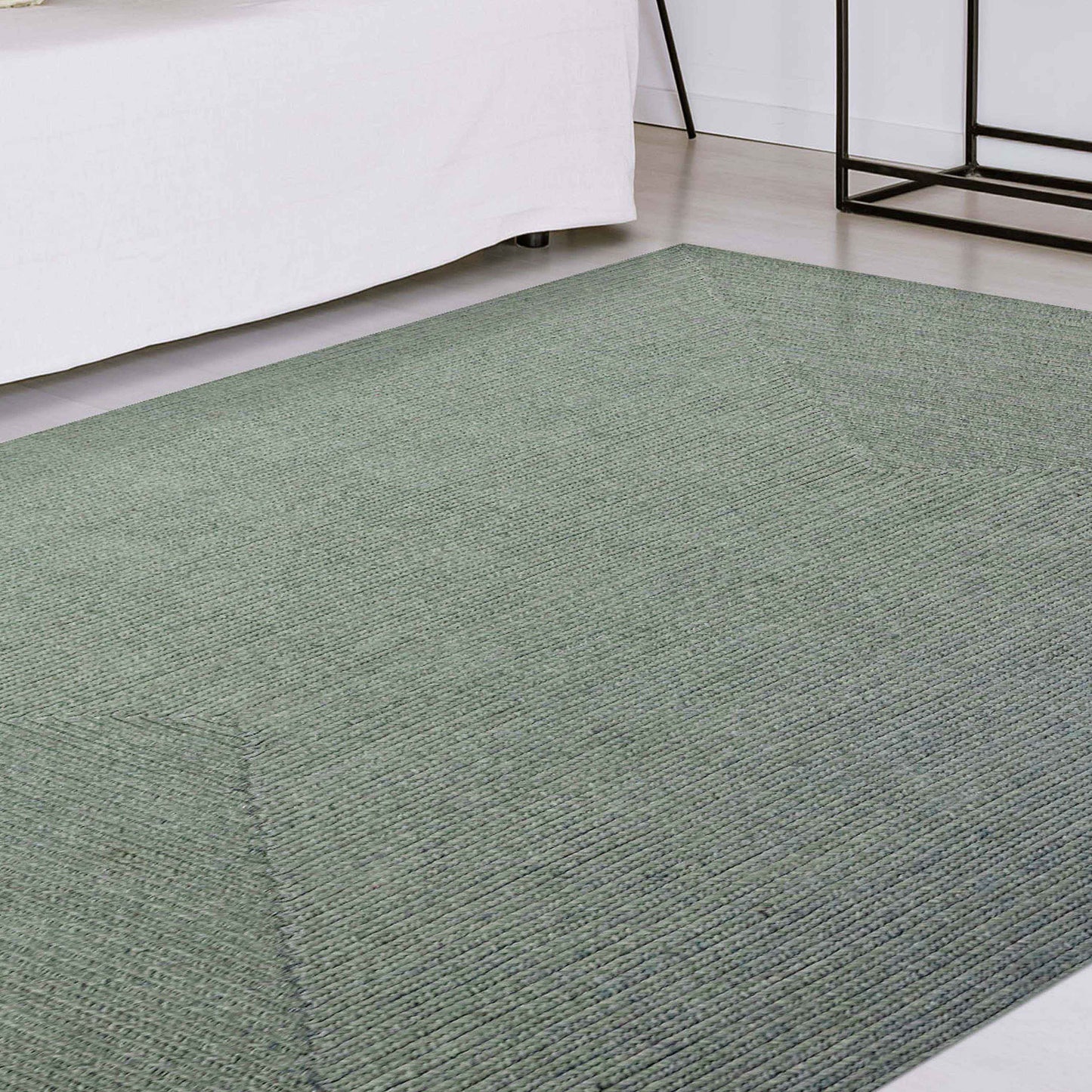 Bohemian Indoor Outdoor Rugs Solid Rectangle Braided Area Rug - FogGreen