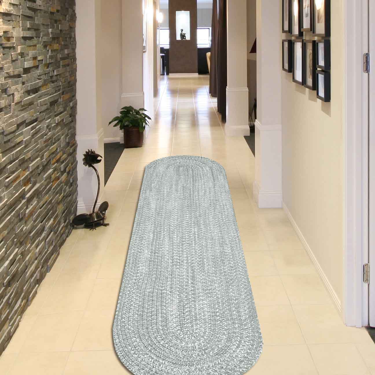 Reversible Braided Eco-Friendly Area Rug Indoor Outdoor Rugs - FogGreen/White