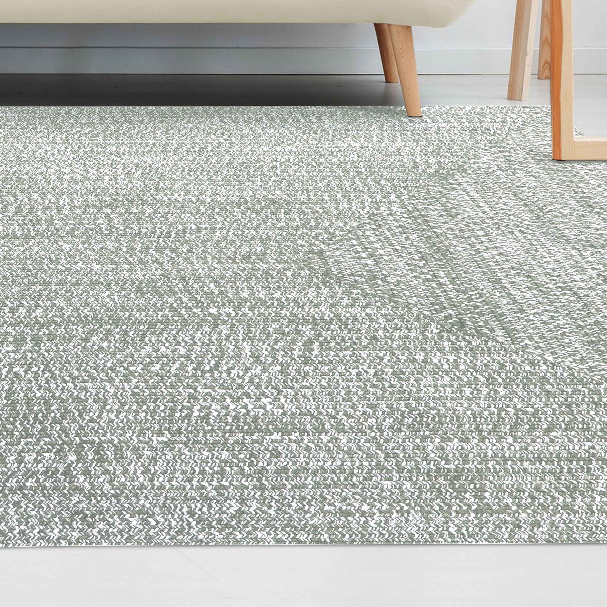 Multi Toned Braided Area Rug Bohemian Indoor Outdoor Rugs - FogGreen-White