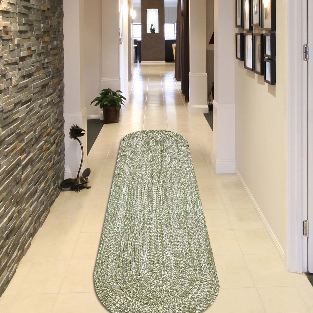 Reversible Braided Eco-Friendly Area Rug Indoor Outdoor Rugs - FogGreenWhite