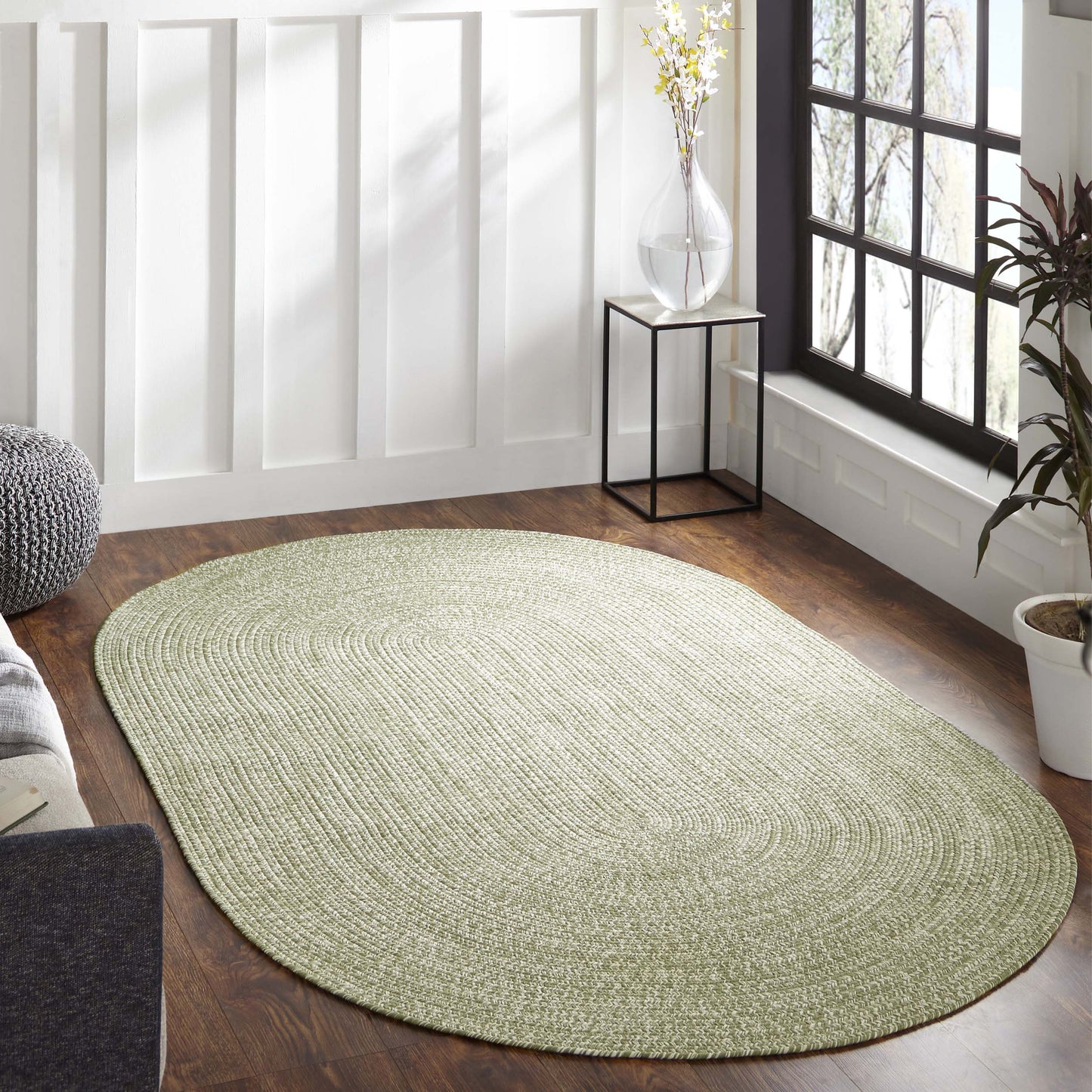 Reversible Braided Eco-Friendly Area Rug Indoor Outdoor Rugs - FogGreenWhite