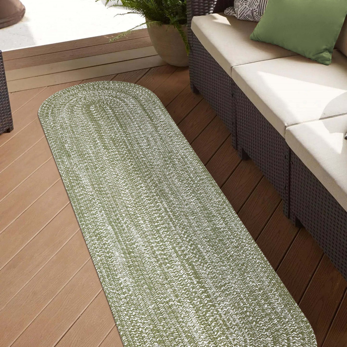 Reversible Braided Eco-Friendly Area Rug Indoor Outdoor Rugs - FogGreenWhite