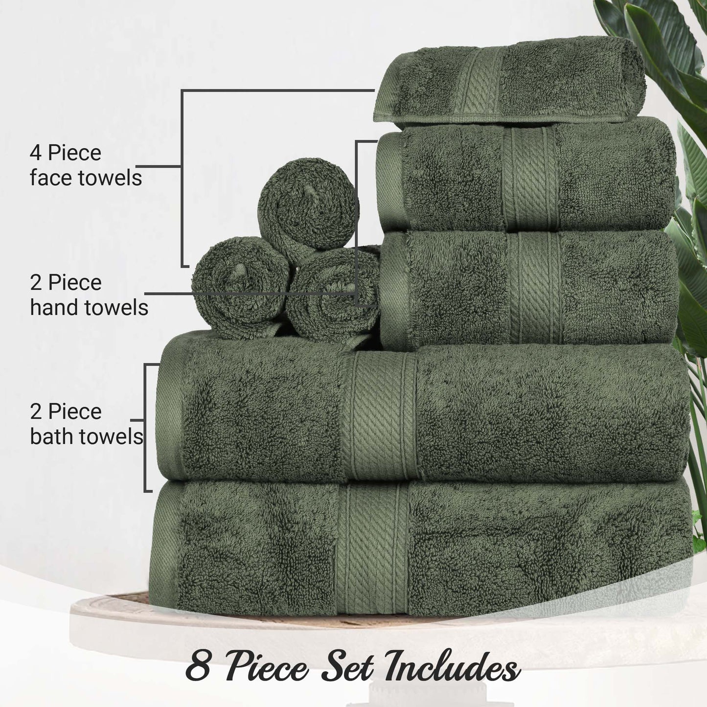 Madison Egyptian Cotton Pile Plush Heavyweight 8 Piece Towel Set